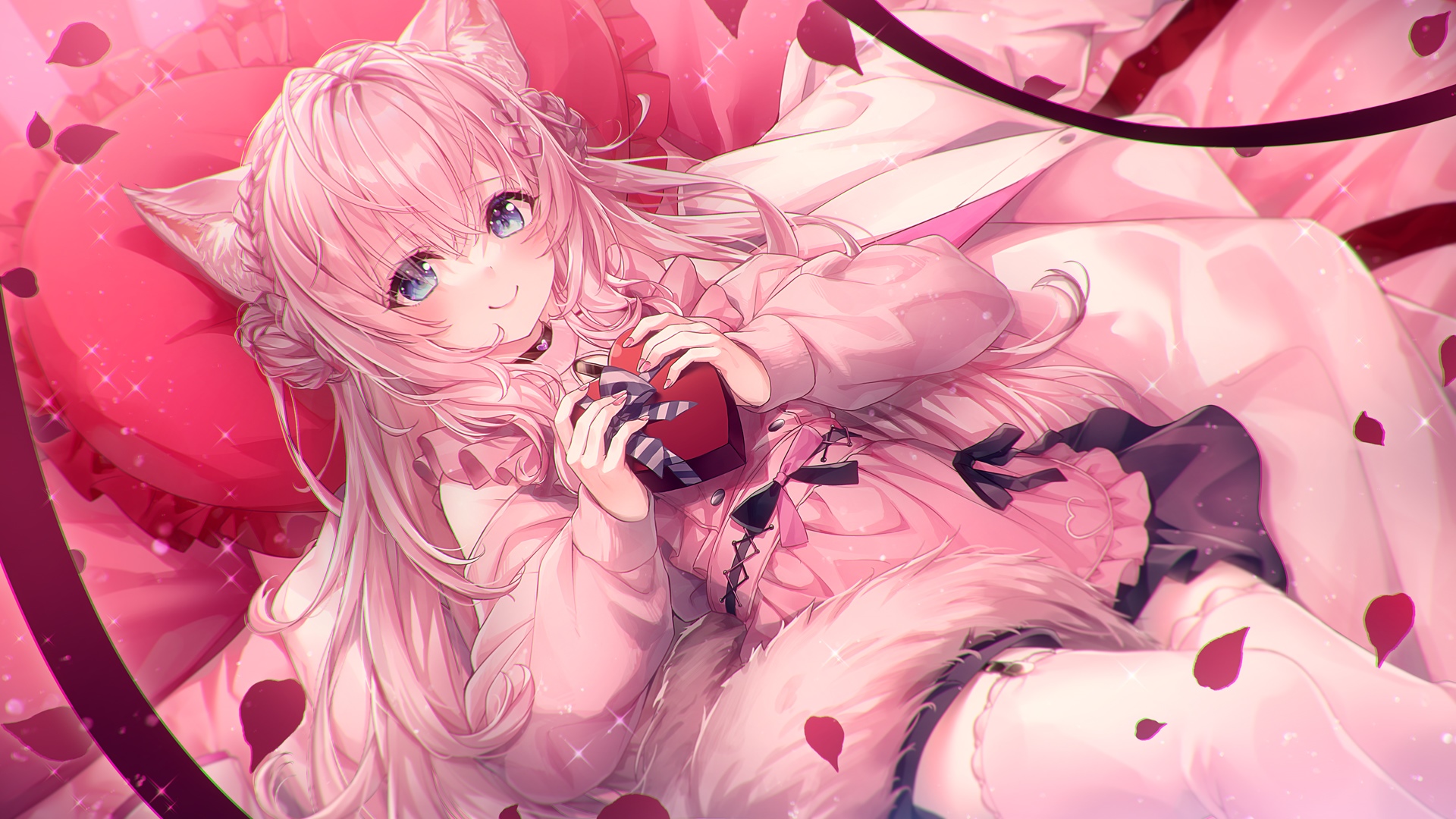 Hakui Koyori holding a heart-shaped chocolate box HD Wallpaper