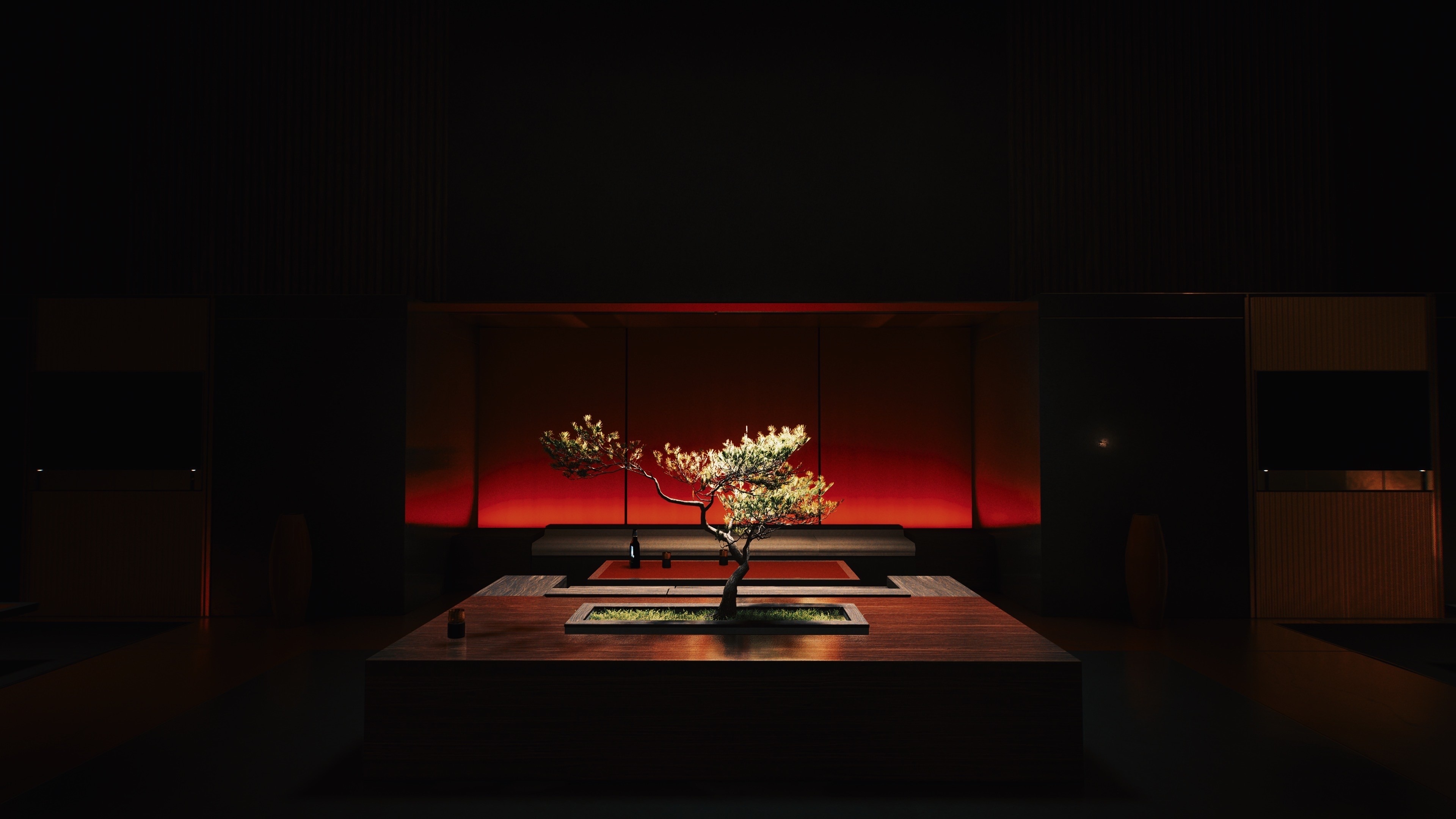 Cyberpunk 2077 interior design with bonsai tree HD Wallpaper