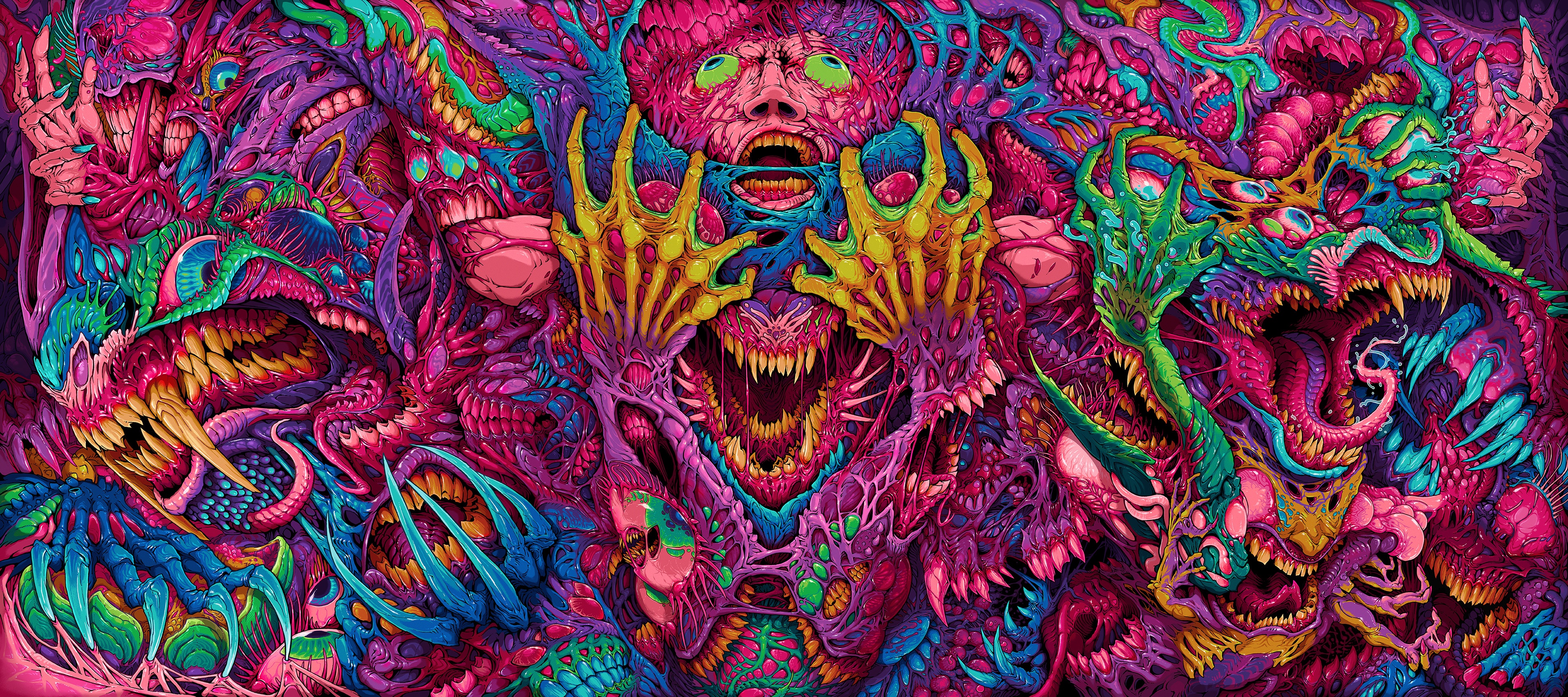 4K Hyperbeast Colorful Creature Horror Triptych HD Wallpaper