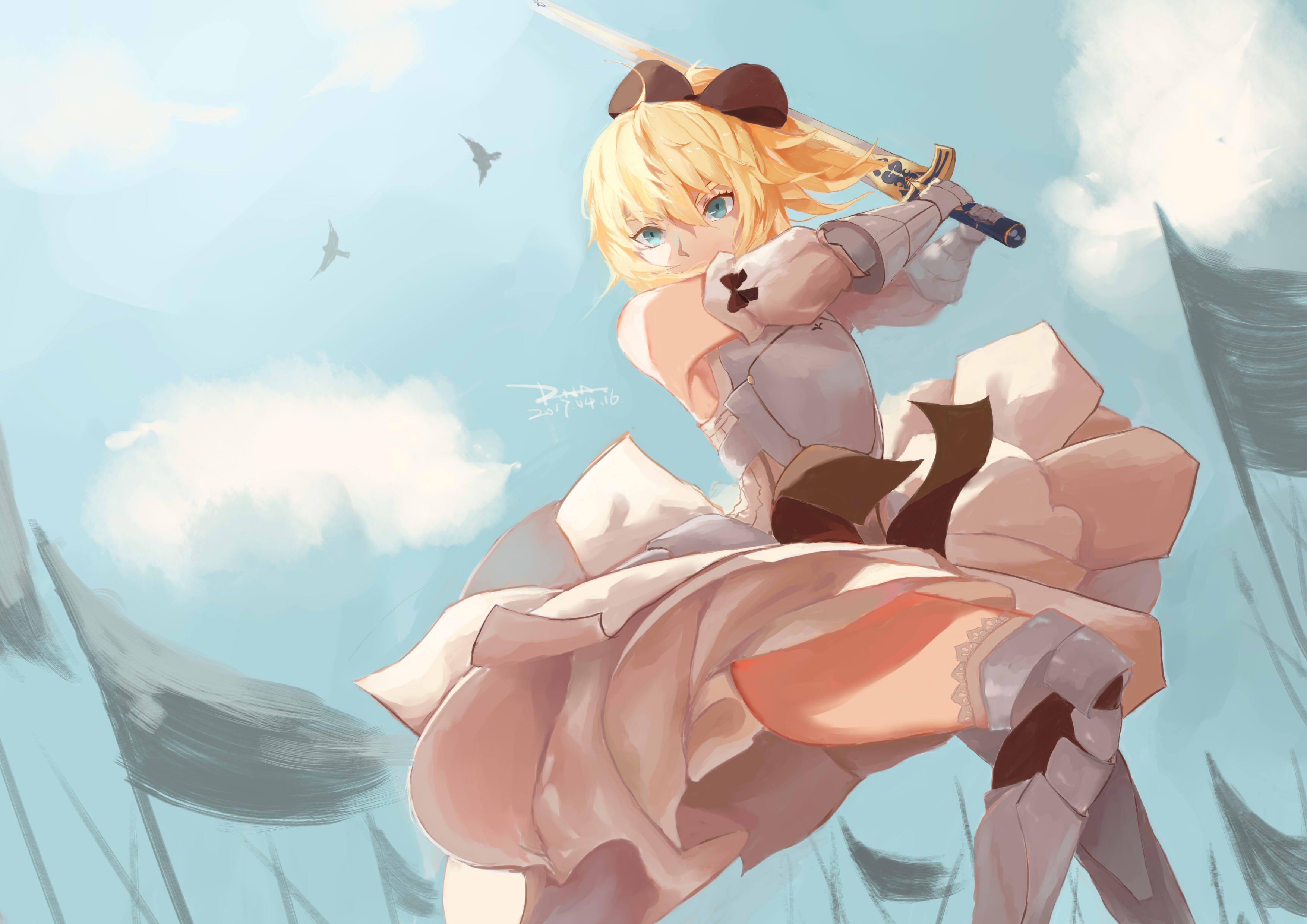Saber Lily from Fate/Grand Order with a sword HD Wallpaper