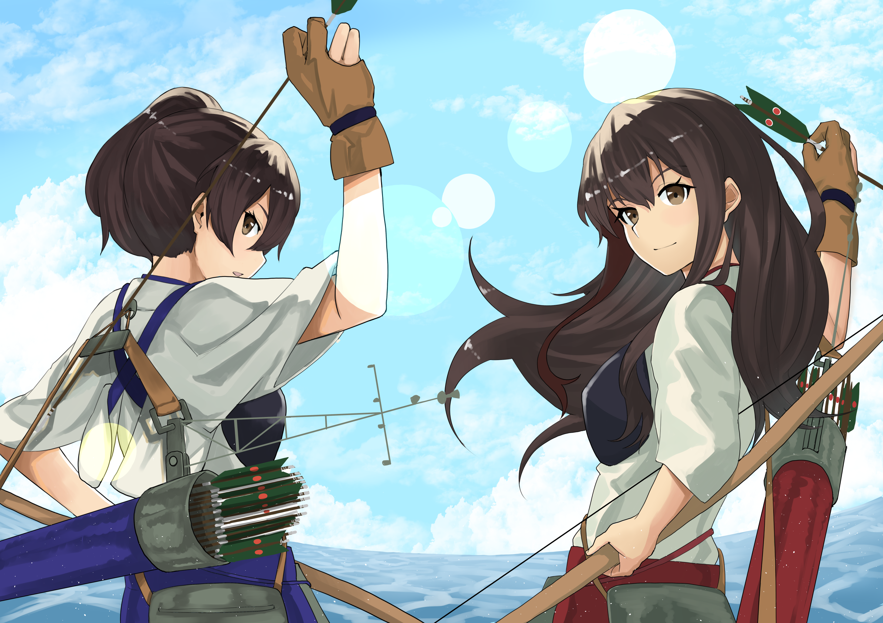 Kantai Collection: Akagi and Kaga with bows and arrows HD Wallpaper
