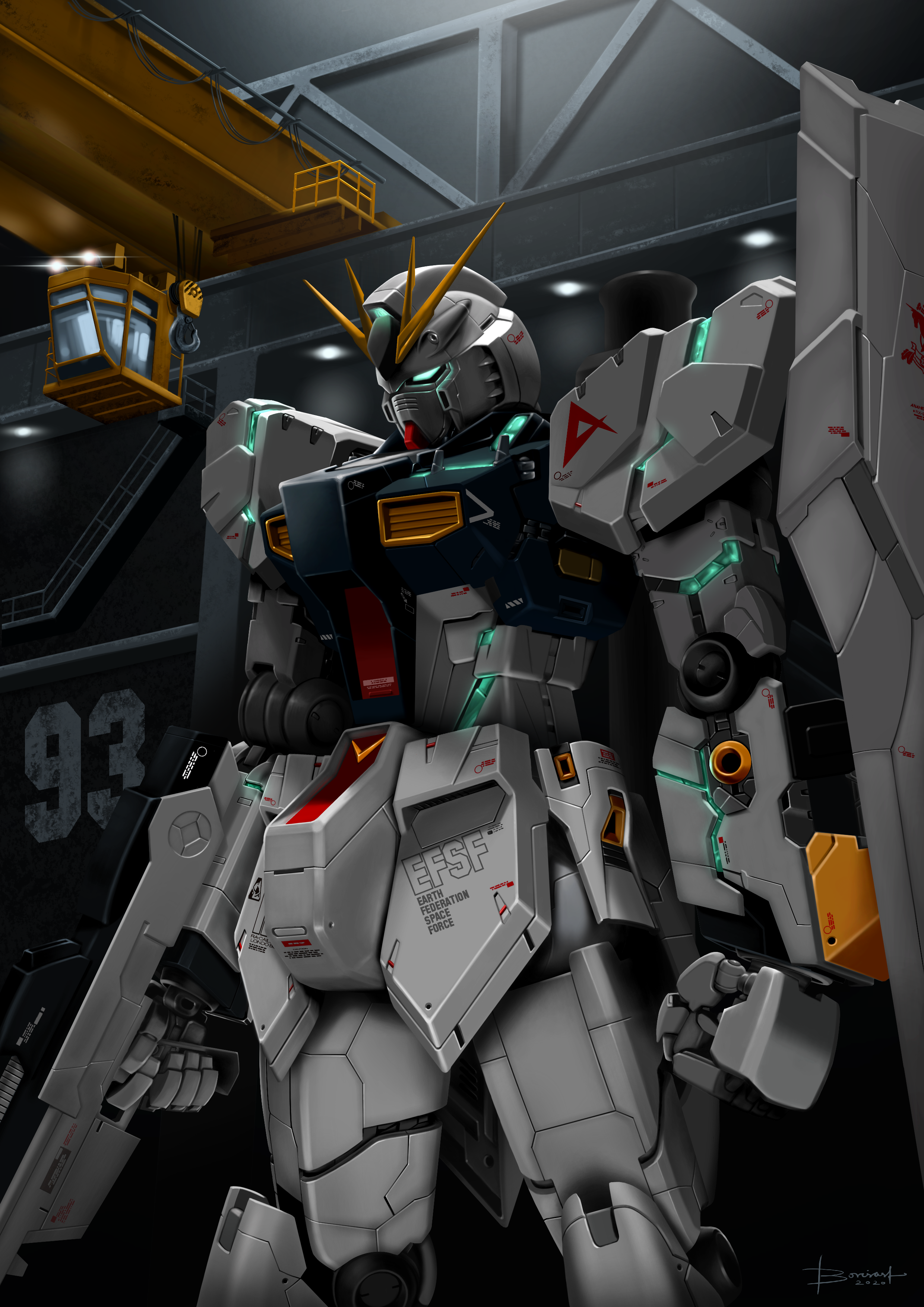 RX-93 v Gundam in a hangar HD Phone Wallpaper