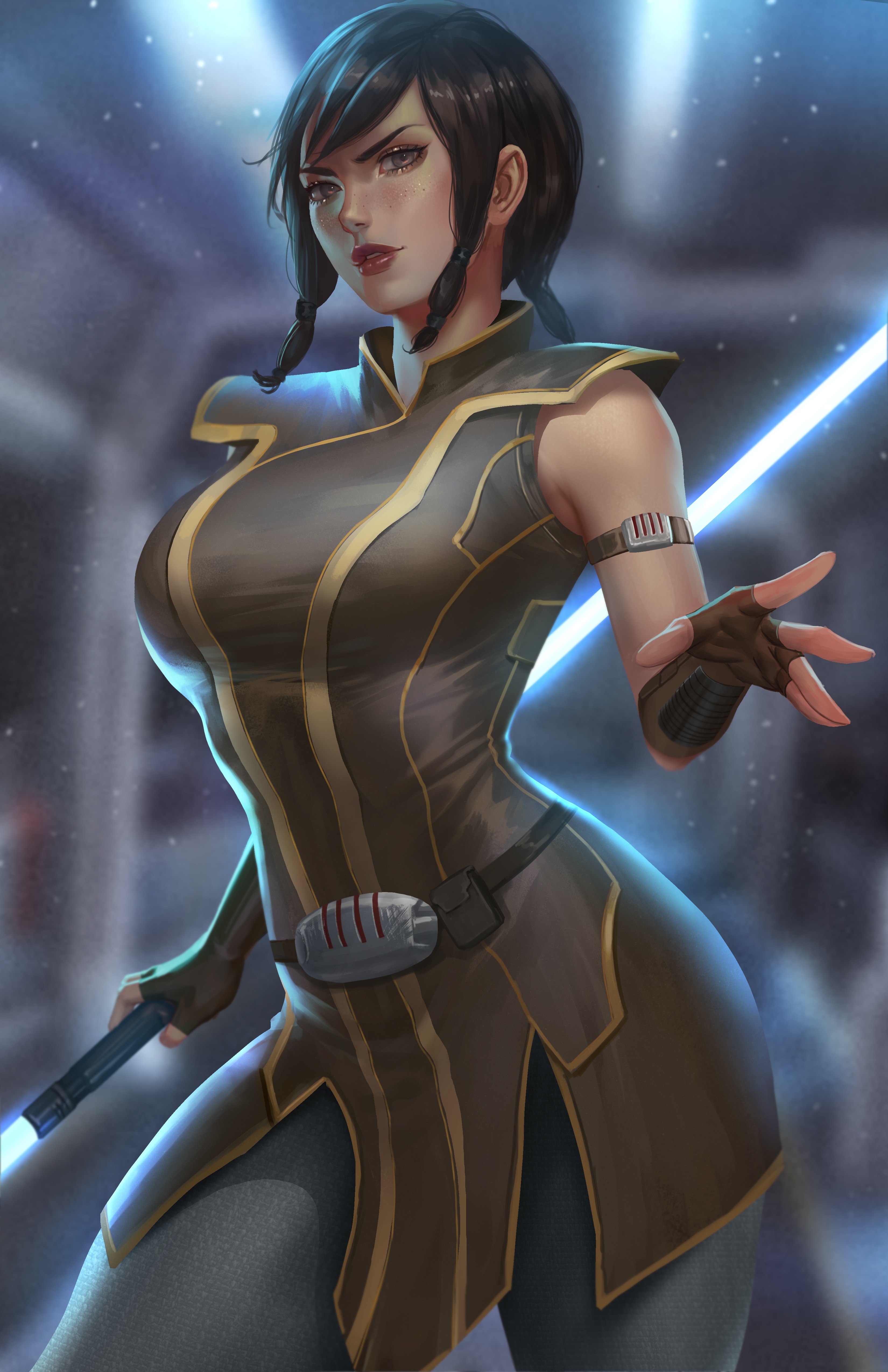 Satele Shan from Star Wars: The Old Republic with a lightsaber HD Phone Wallpaper