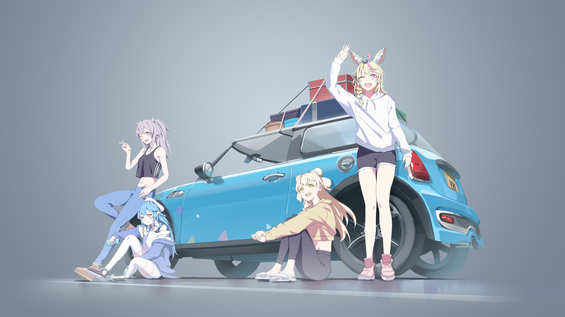 Hololive VTubers with a Mini Cooper HD Wallpaper
