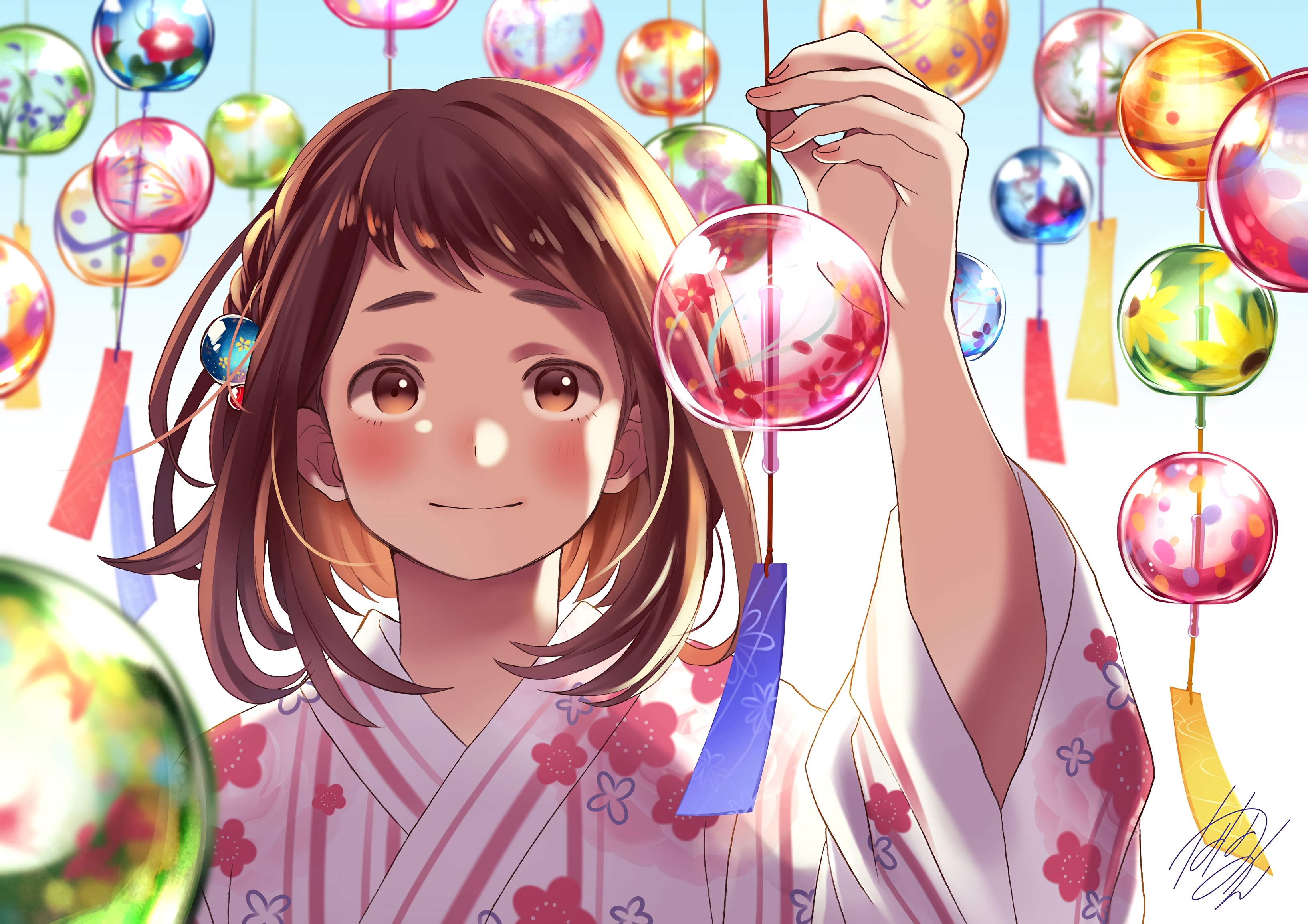 Uraraka Ochako in a Yukata with Wind Chimes HD Wallpaper