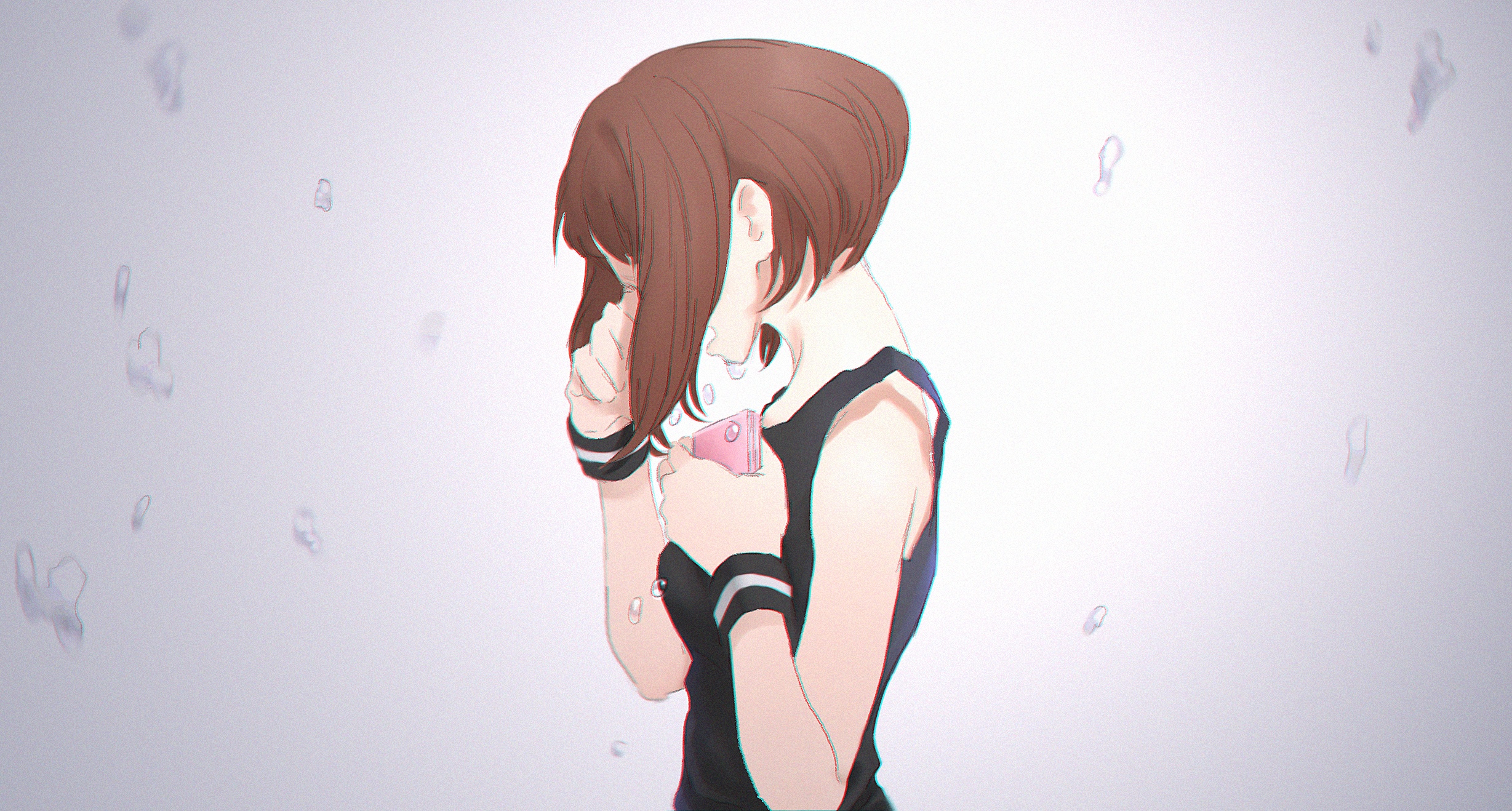 Ochako Uraraka crying with a pink object HD Wallpaper