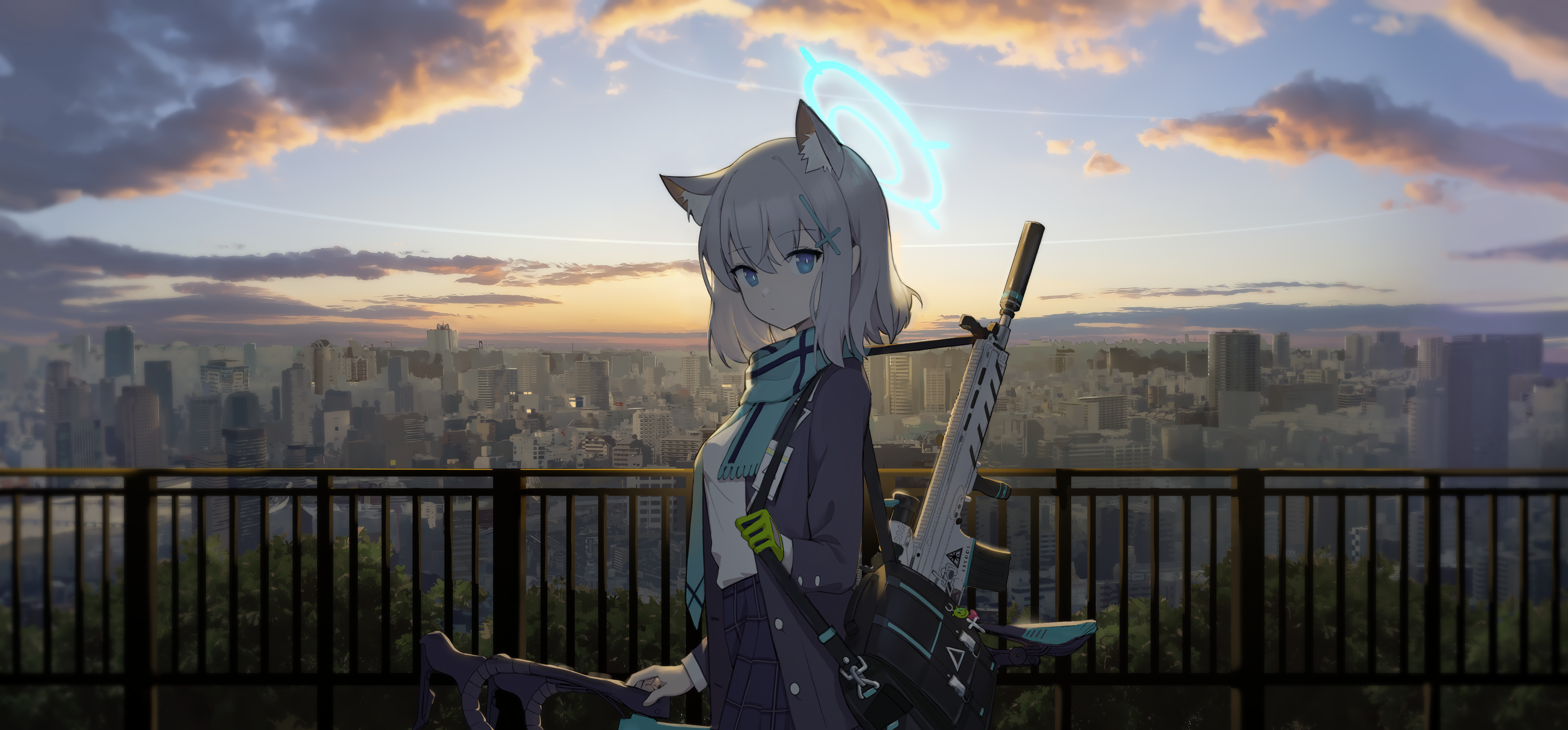 4K Shiroko with animal ears and rifle in Blue Archive HD Wallpaper