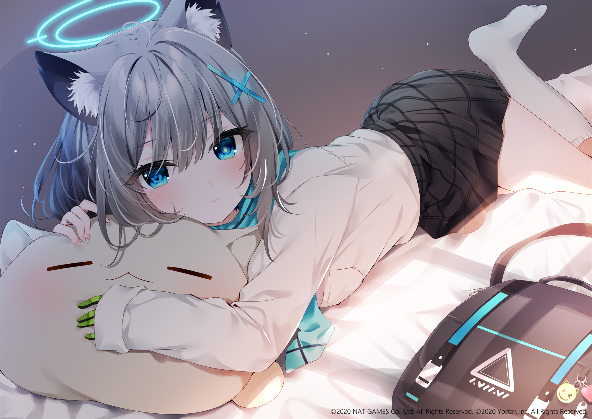 Shiroko from Blue Archive hugging a plush toy HD Wallpaper