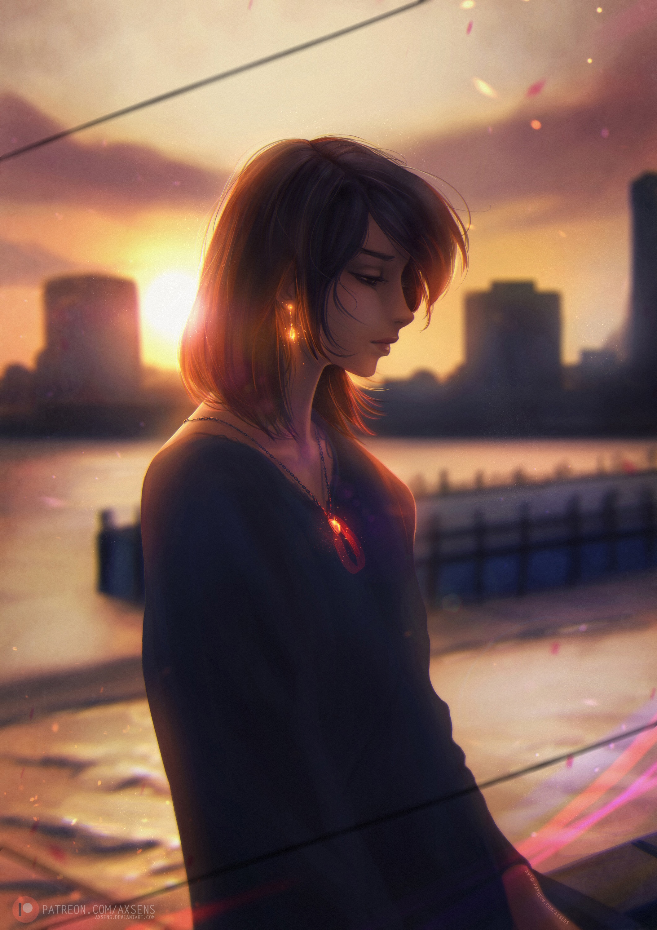 Woman by the water at sunset HD Phone Wallpaper