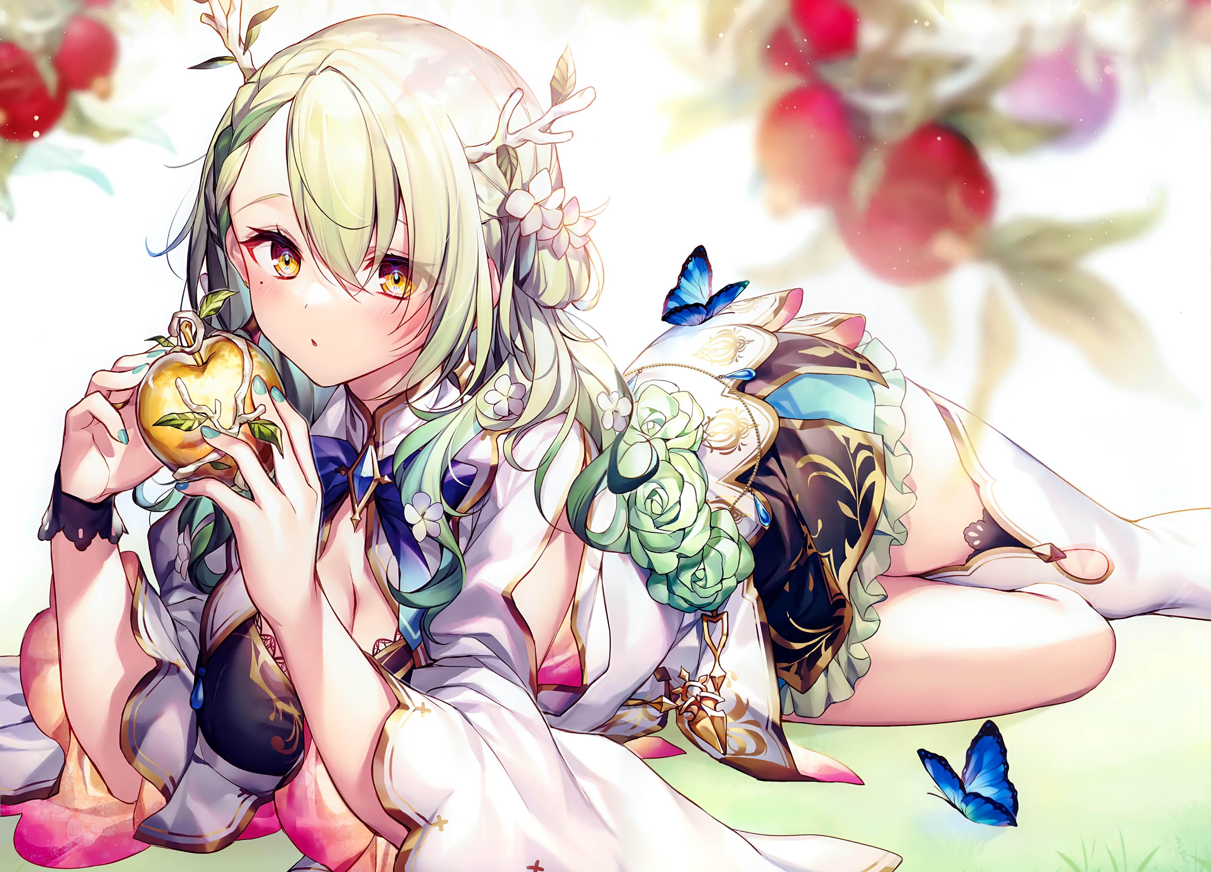 Ceres Fauna holding a golden apple with butterflies HD Wallpaper