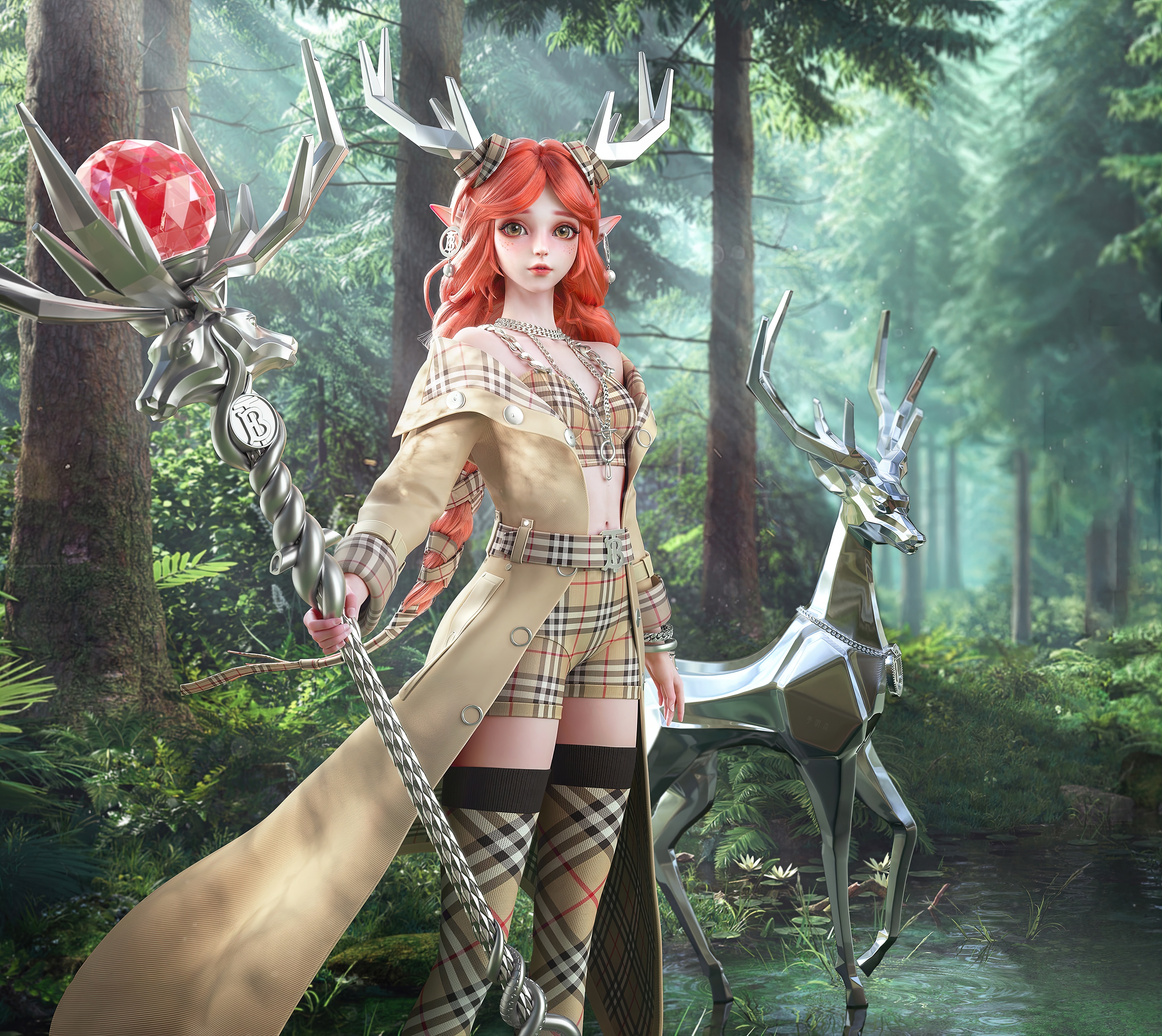 4K Honor of Kings Elf with Staff and Deer HD Wallpaper