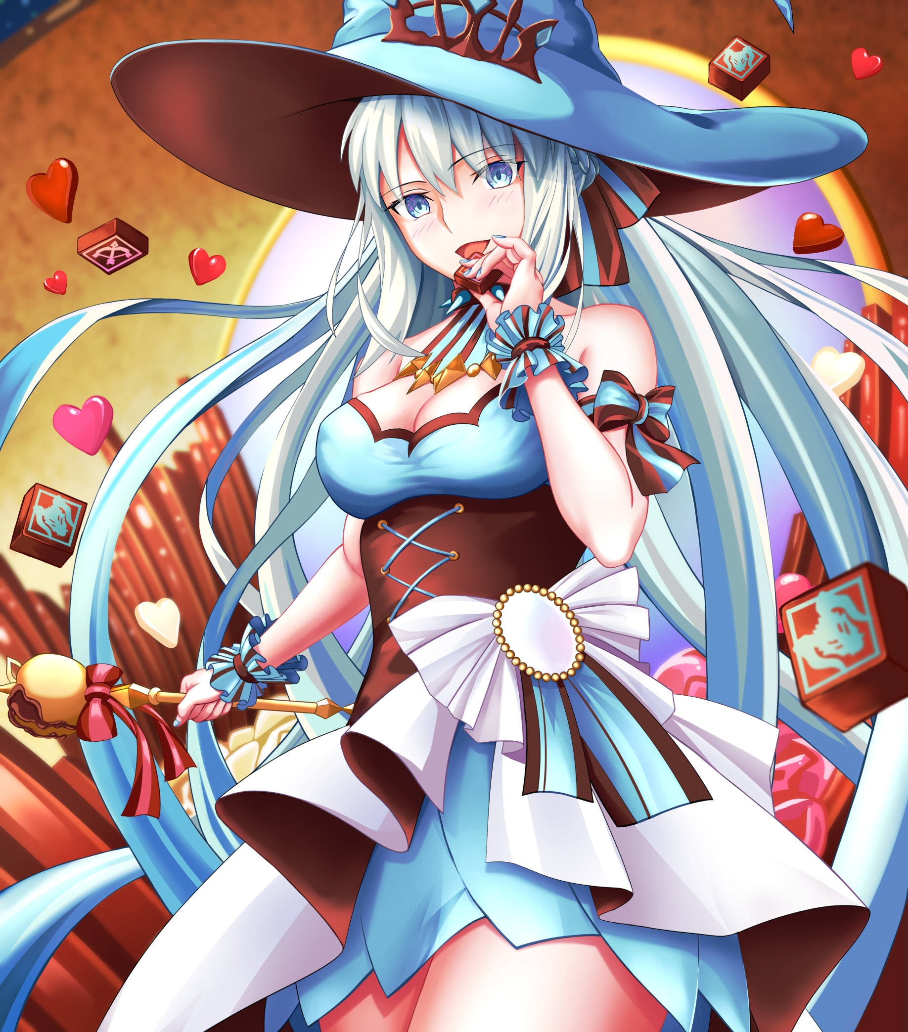 Morgan le Fay from Fate/Grand Order eating chocolate HD Phone Wallpaper