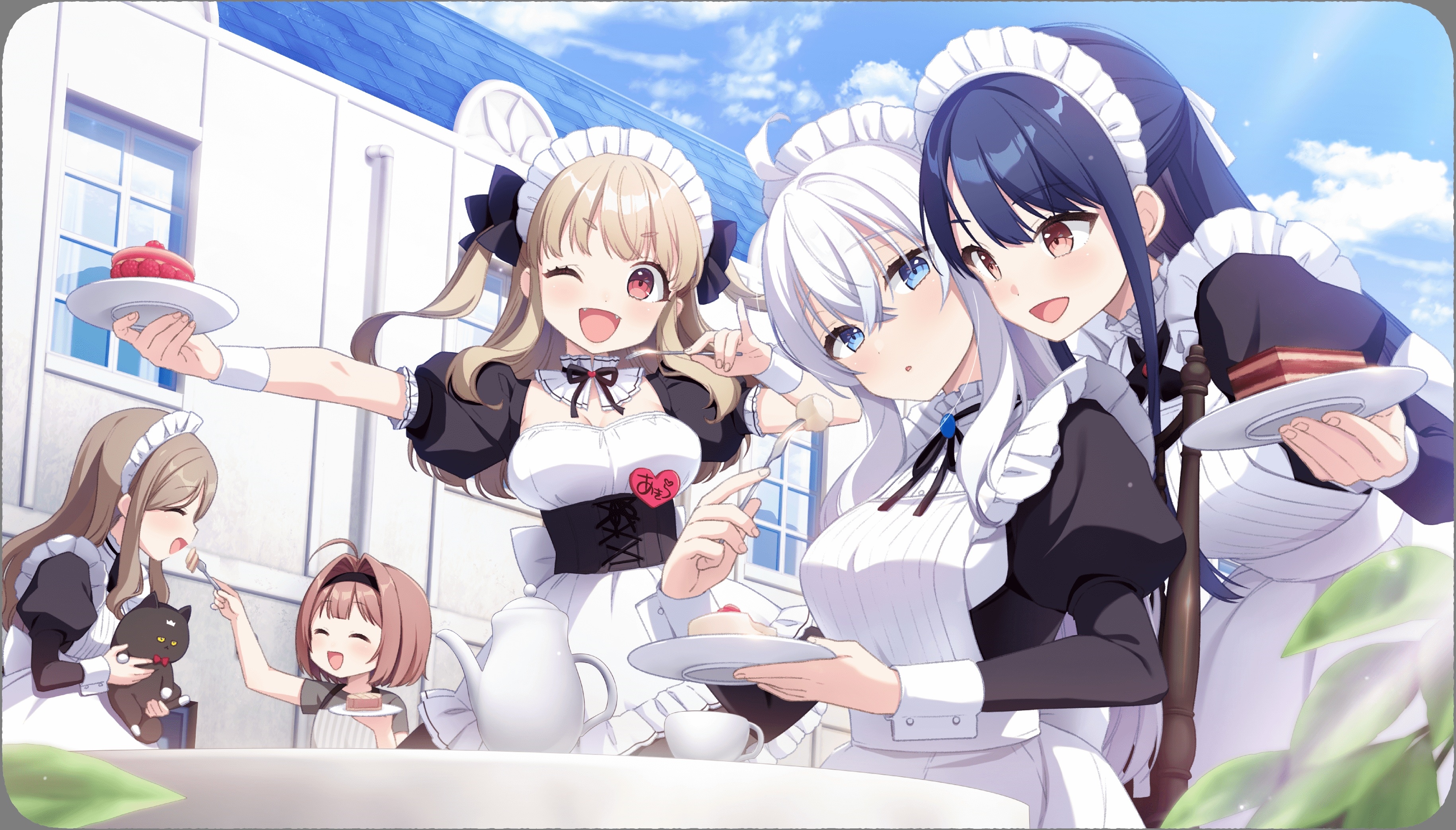 Maids Serving Cake Outdoors HD Wallpaper