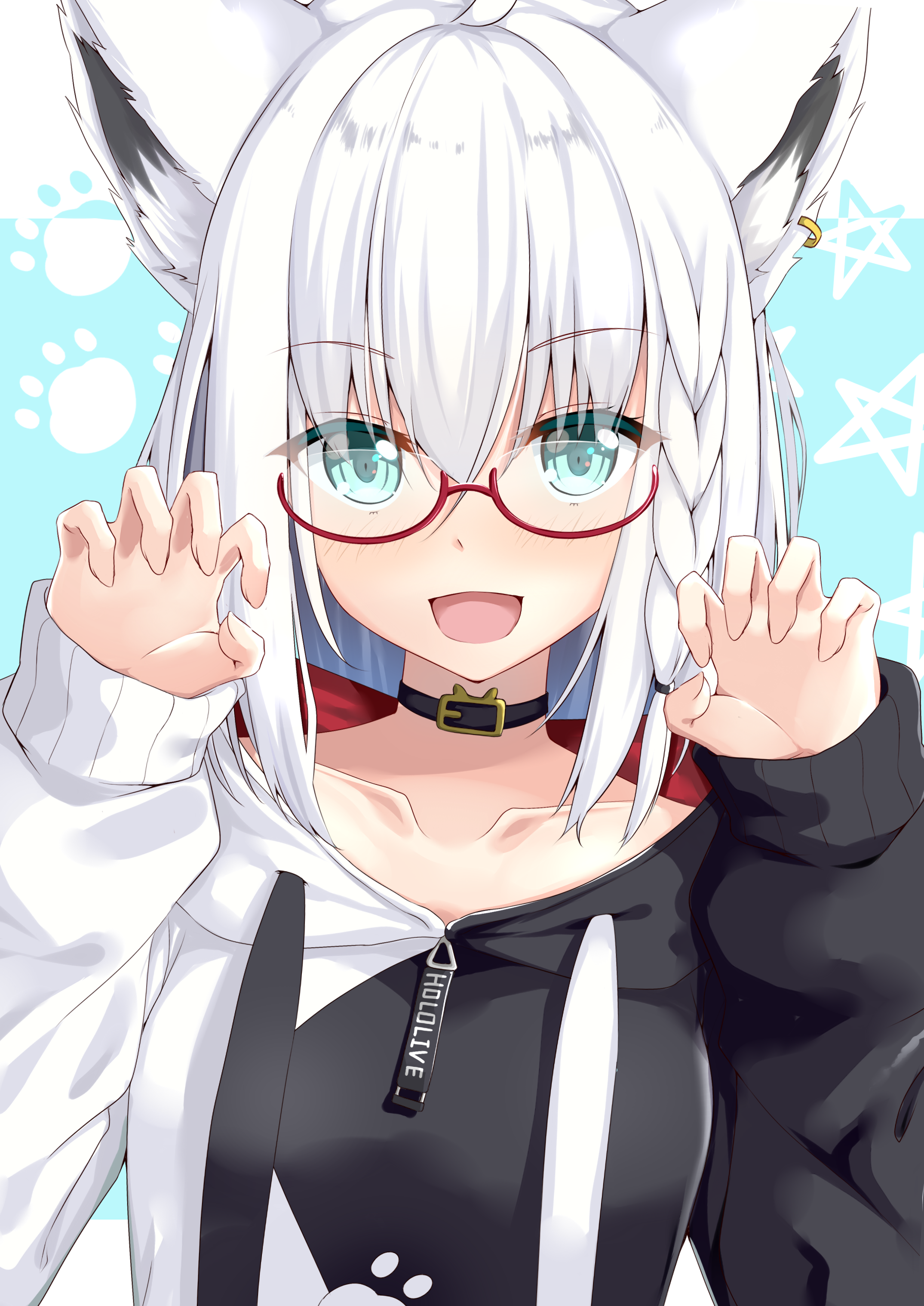 Fubuki Shirakami with glasses and cat ears HD Phone Wallpaper