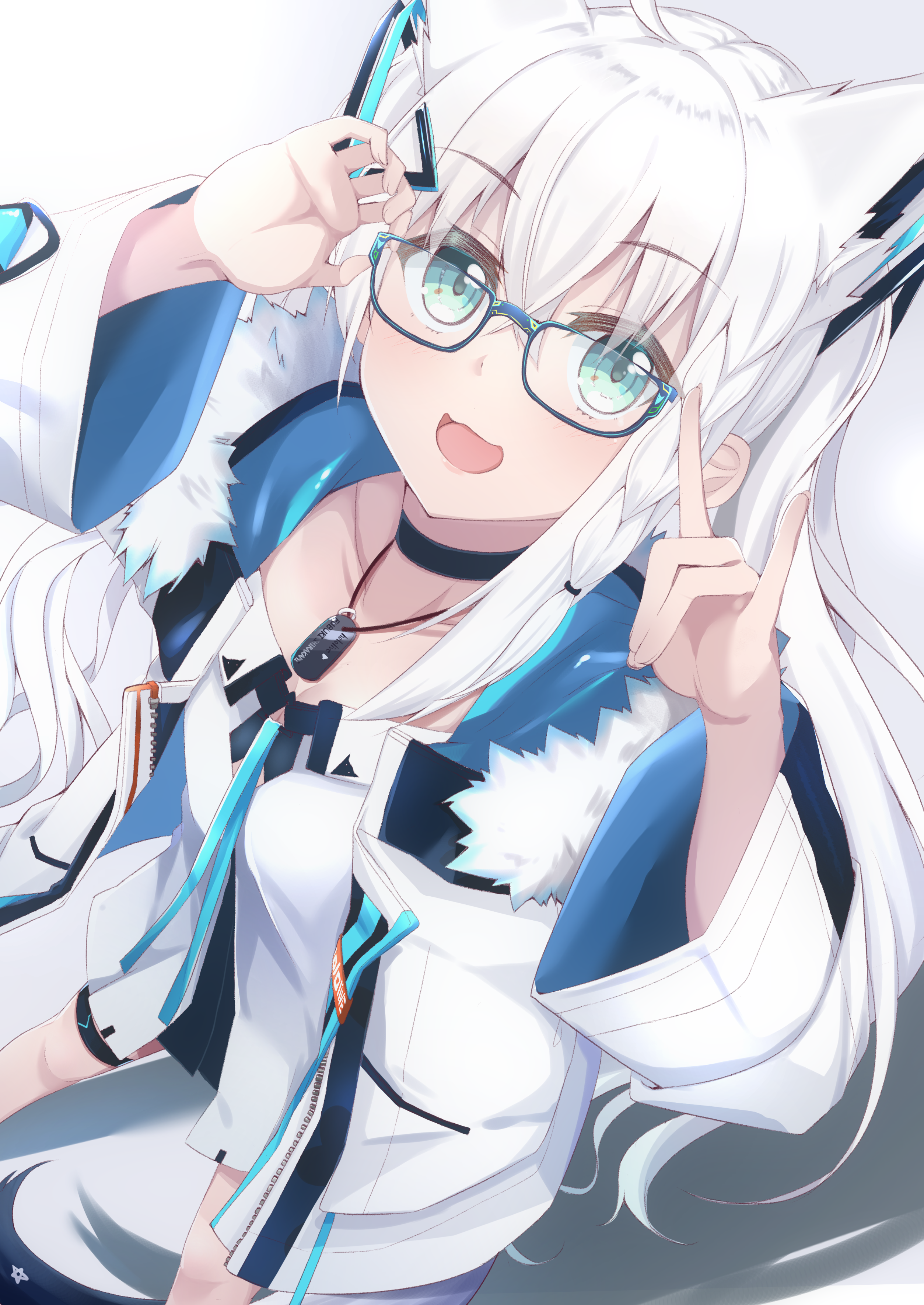 Anime girl with white hair and glasses HD Phone Wallpaper