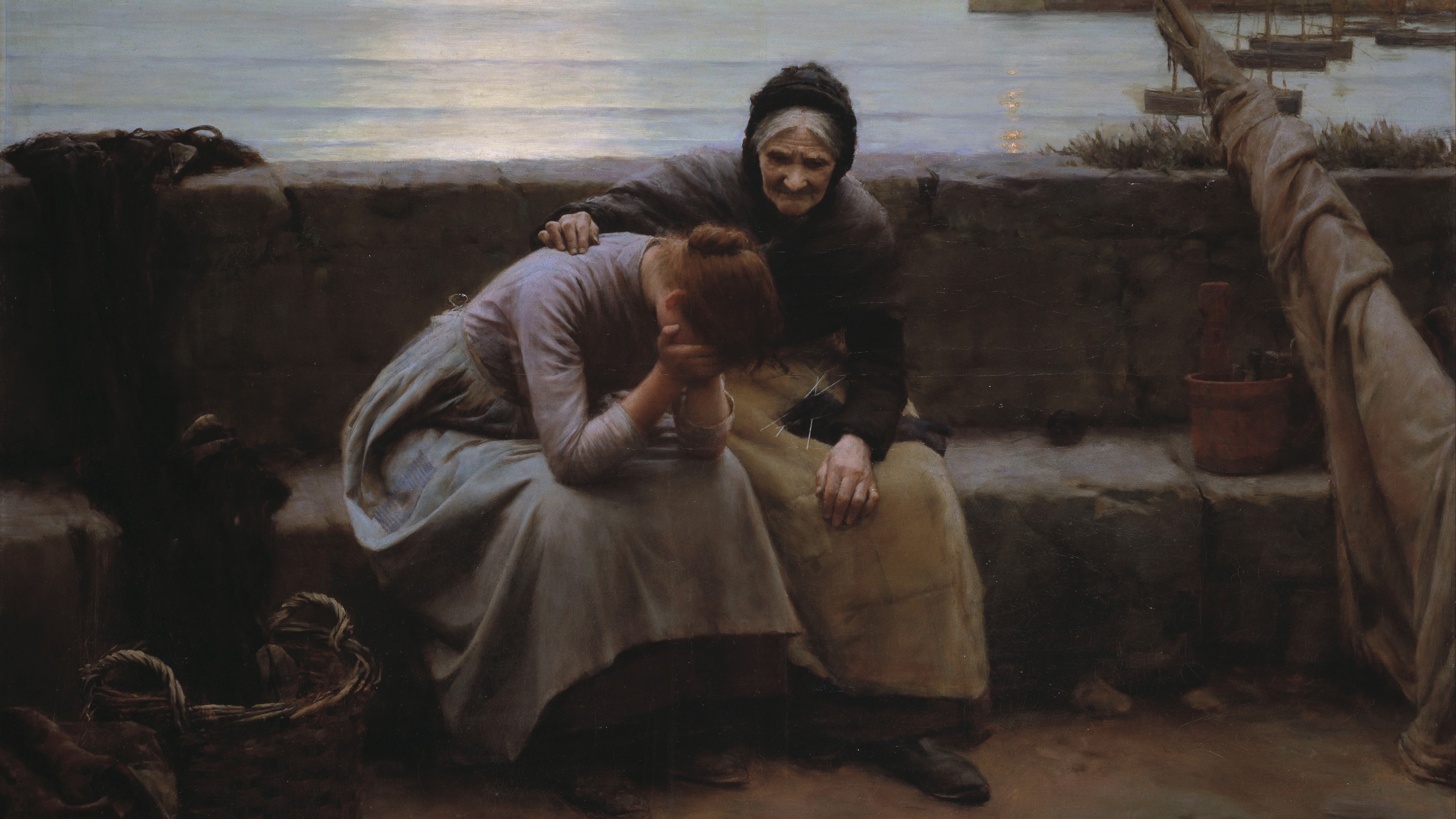 Painting of two women by the water HD Wallpaper