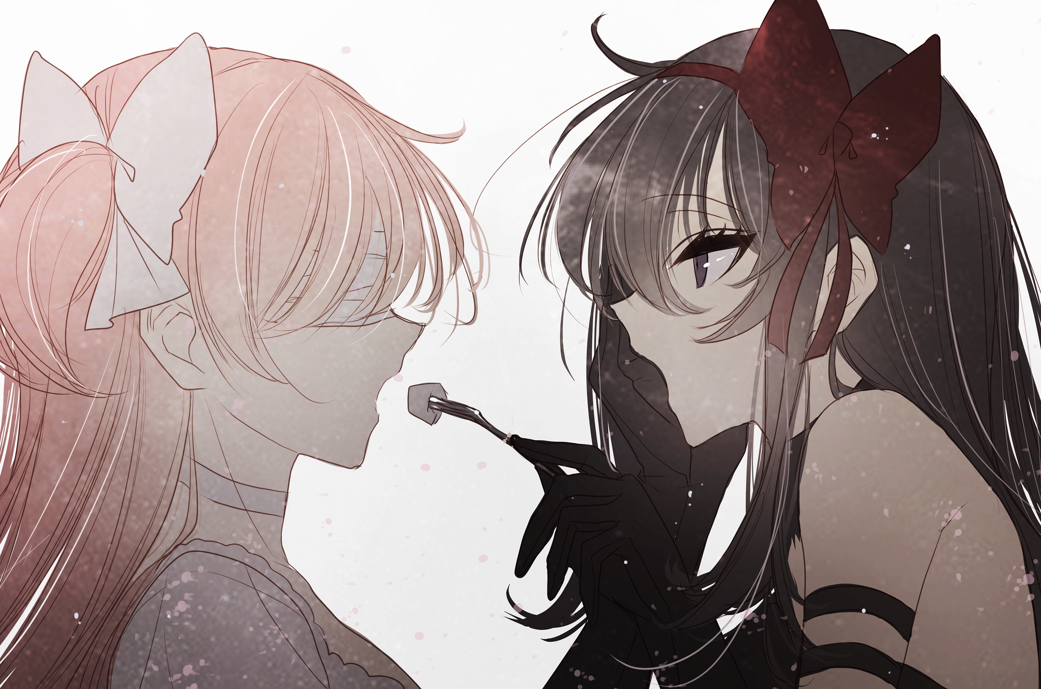 Homura Akemi feeds Kaname Madoka a treat HD Wallpaper