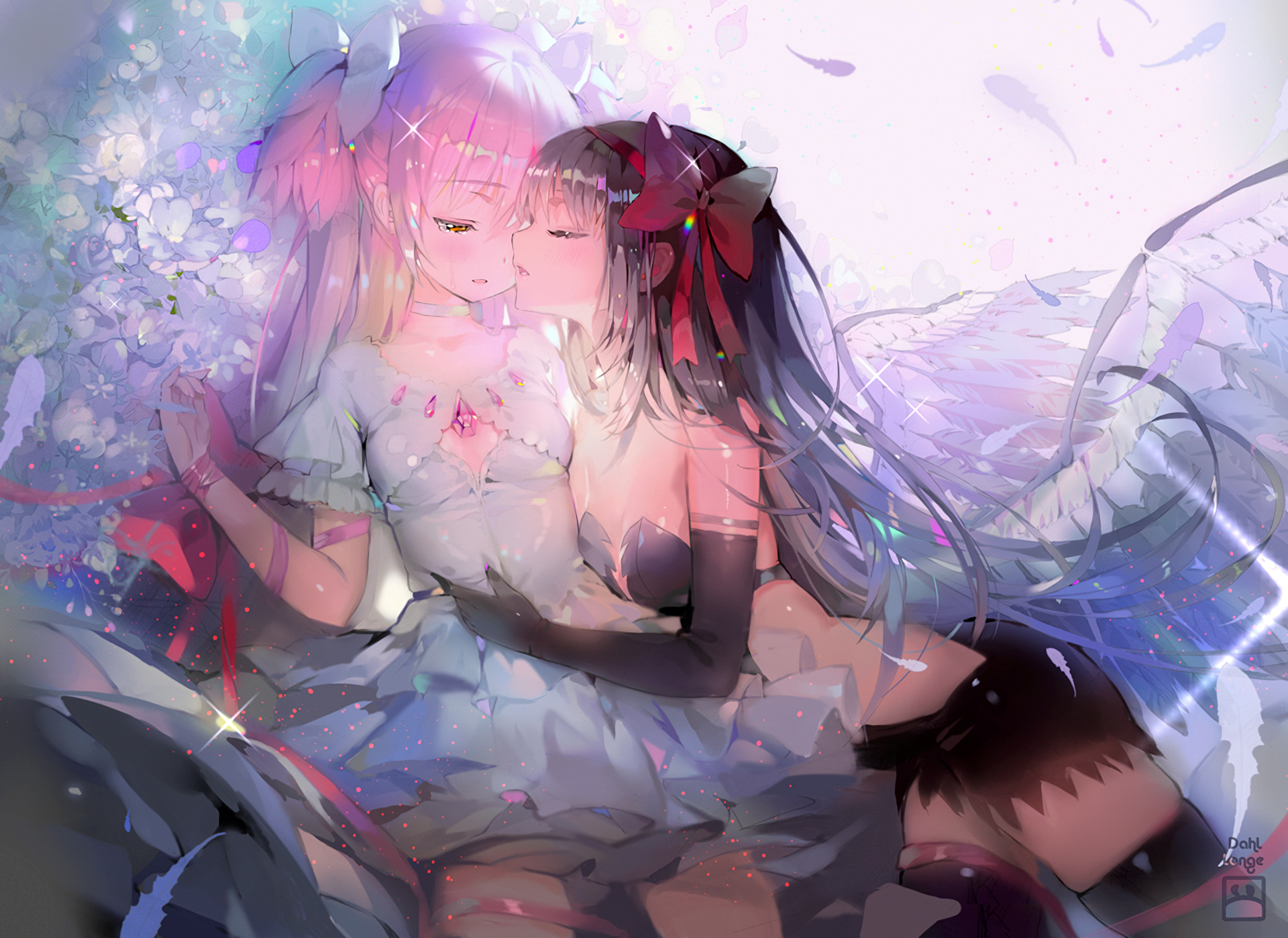 Homura Akemi kisses Kaname Madoka in Mahou Shoujo Madoka Magica HD Wallpaper