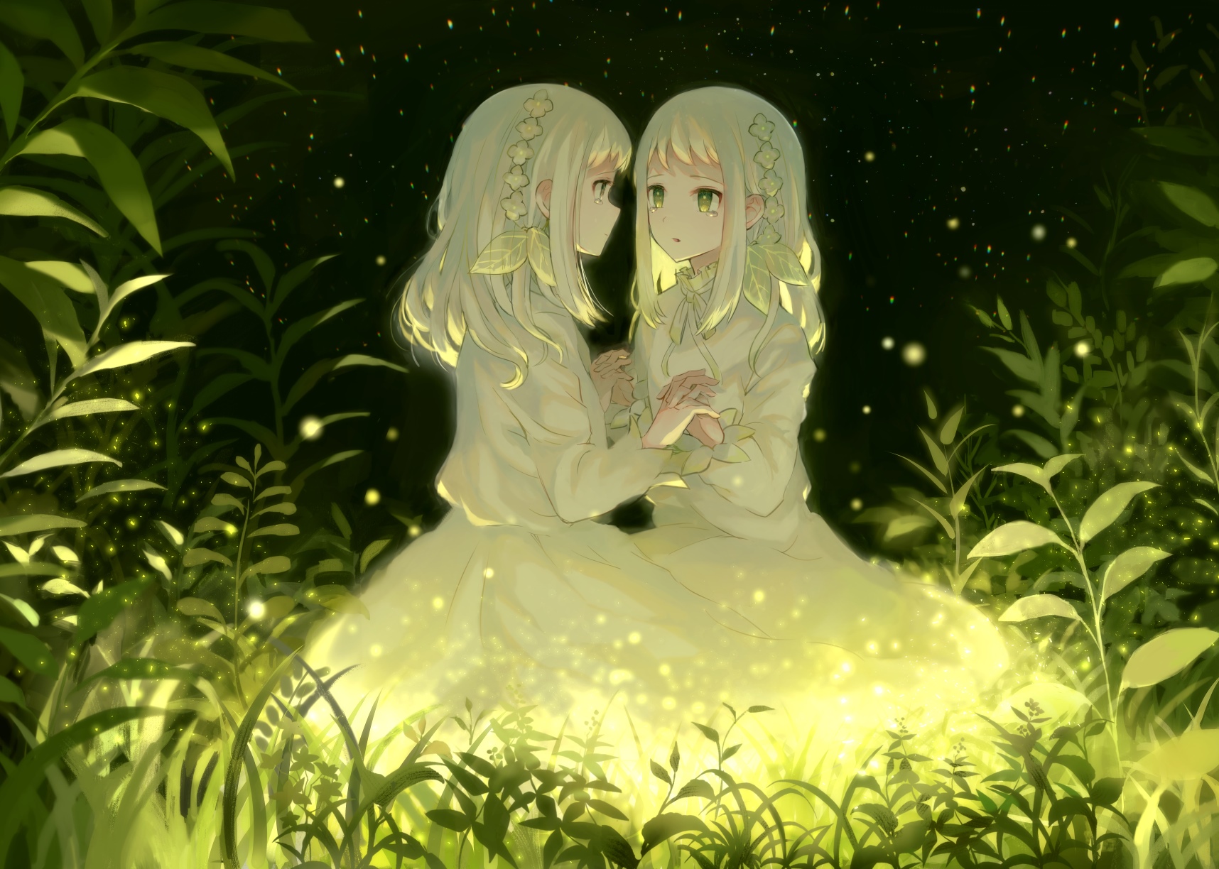Anime fan art of twins in a forest HD Wallpaper