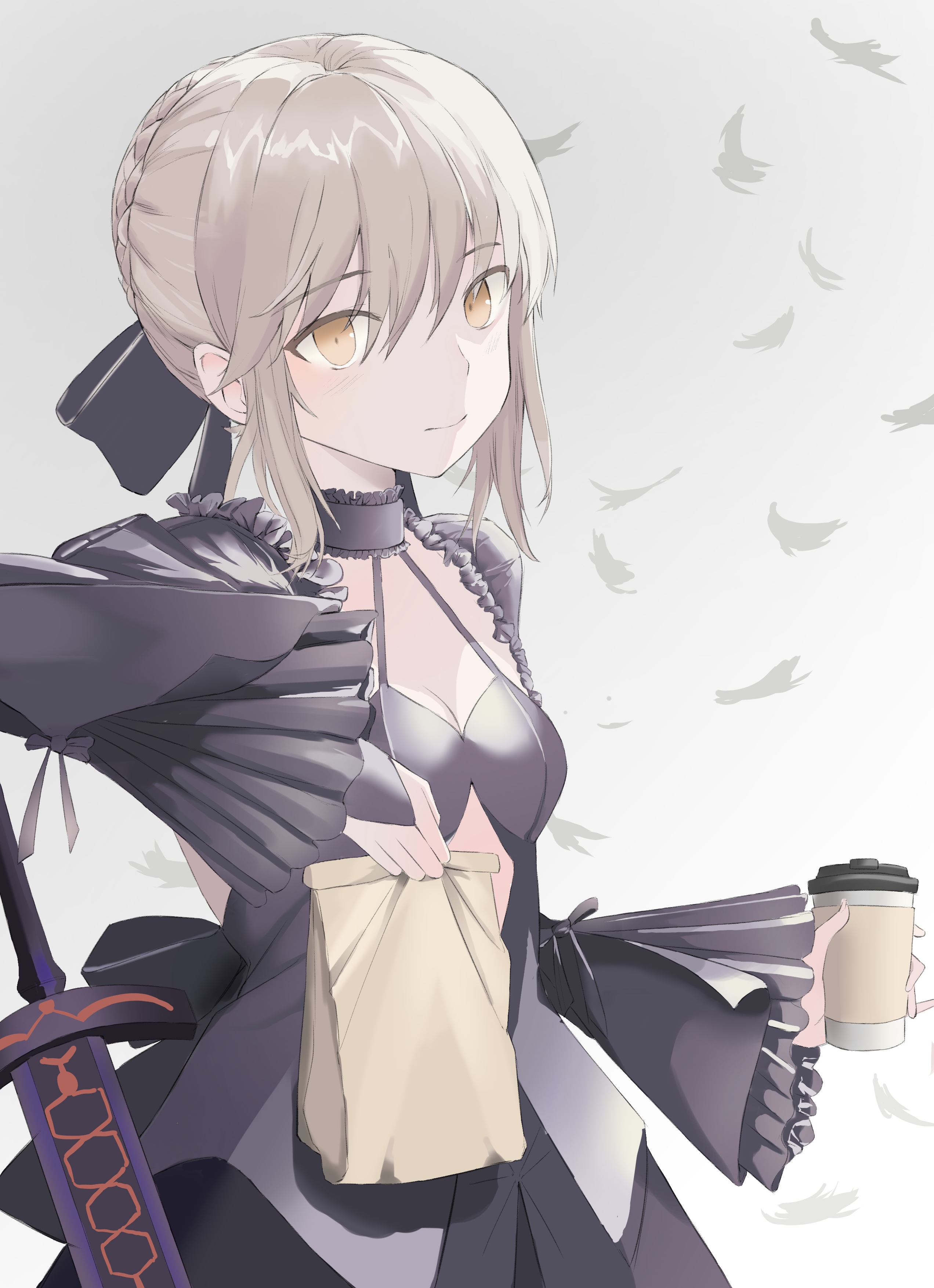 Saber Alter from Fate/Stay Night holding a bag and coffee HD Phone Wallpaper