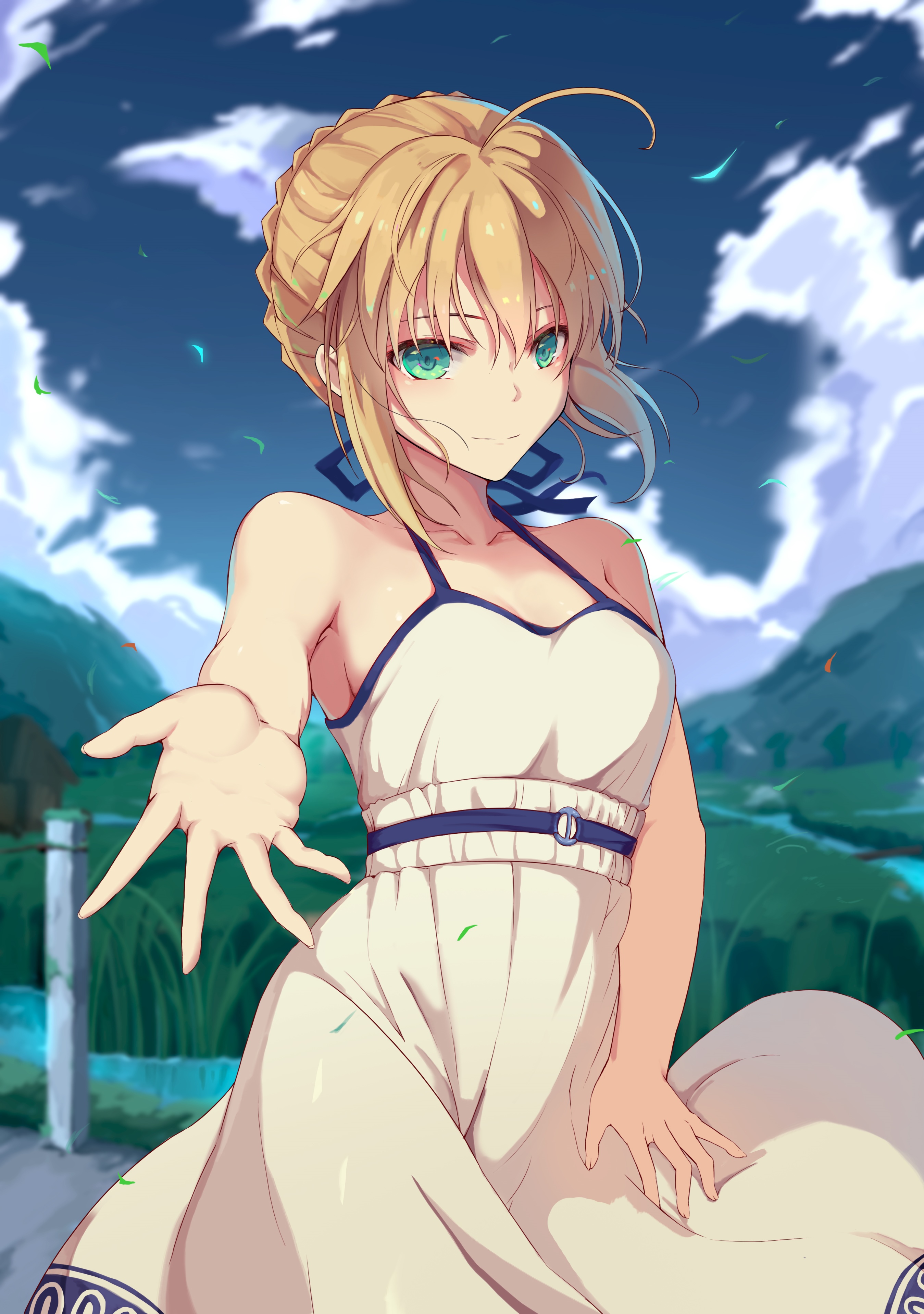 Saber Artoria Pendragon in a white dress HD Phone Wallpaper