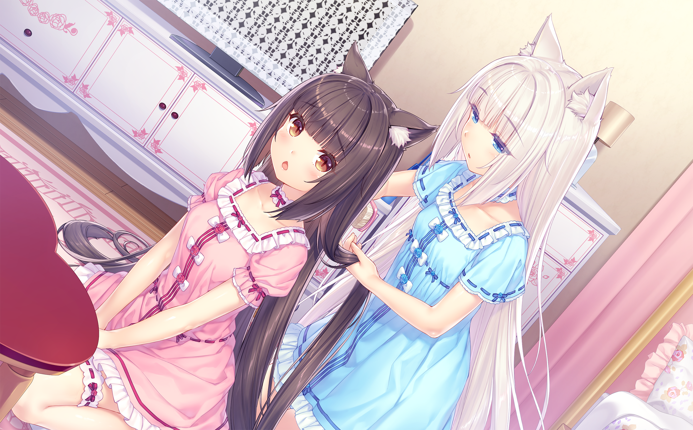 Chocolat and Vanilla from Nekopara in a room HD Wallpaper