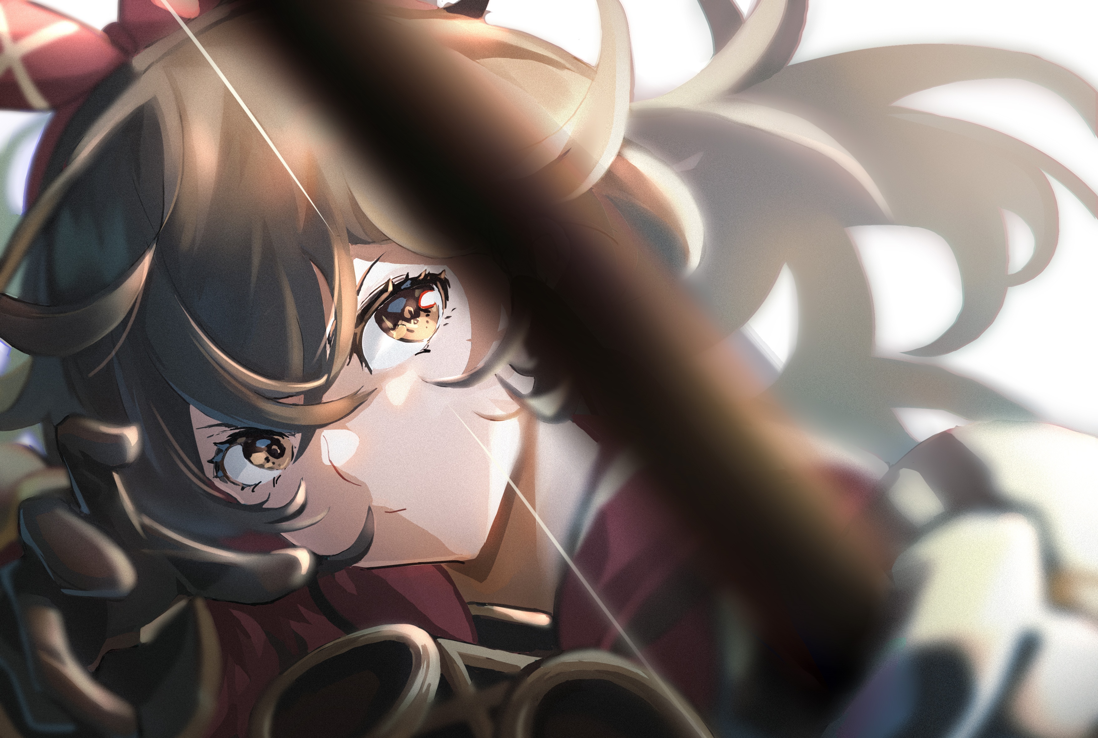 Amber from Genshin Impact aiming a bow HD Wallpaper