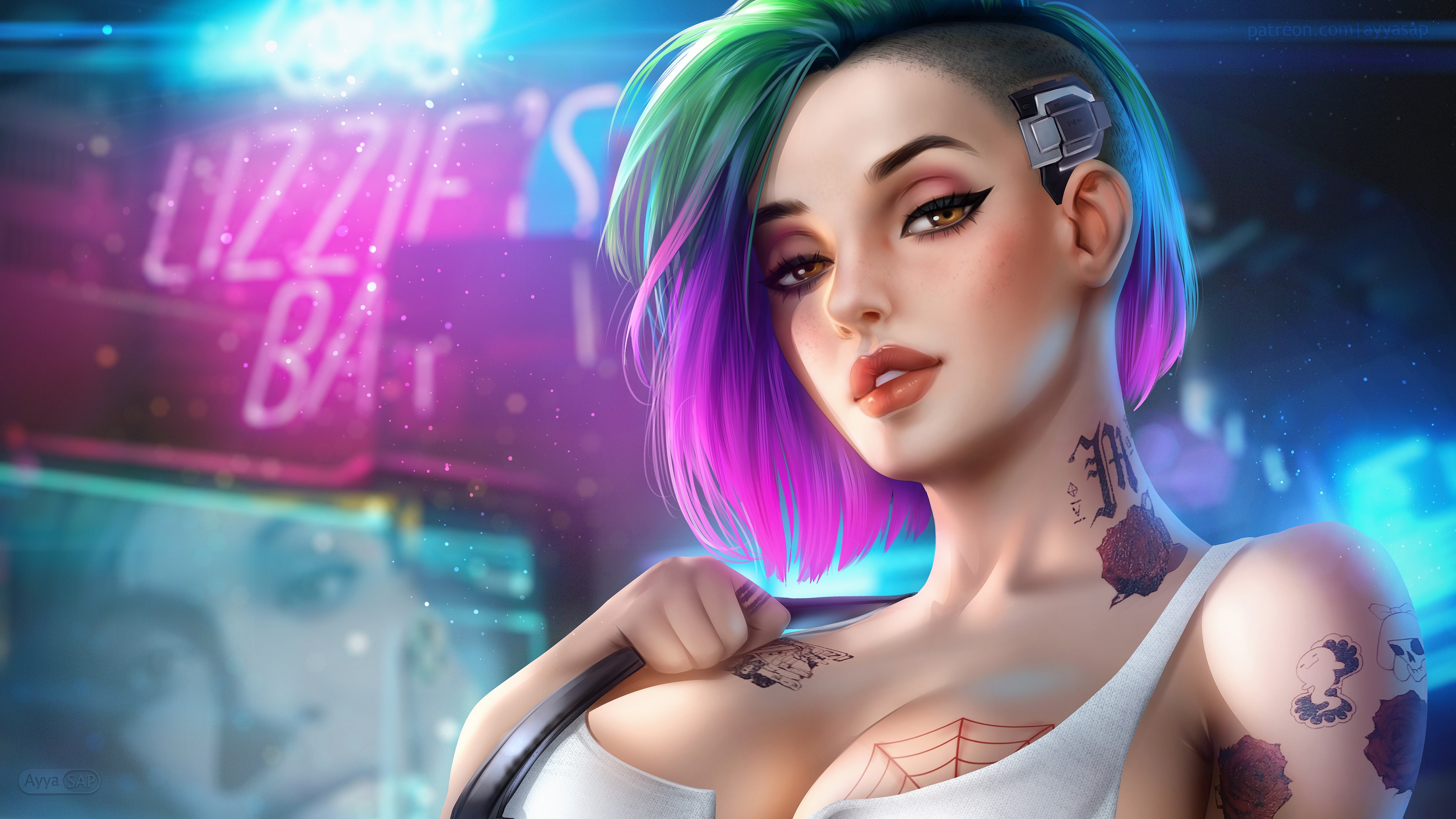 4K Cyberpunk 2077 Judy Alvarez in a neon bar HD Wallpaper