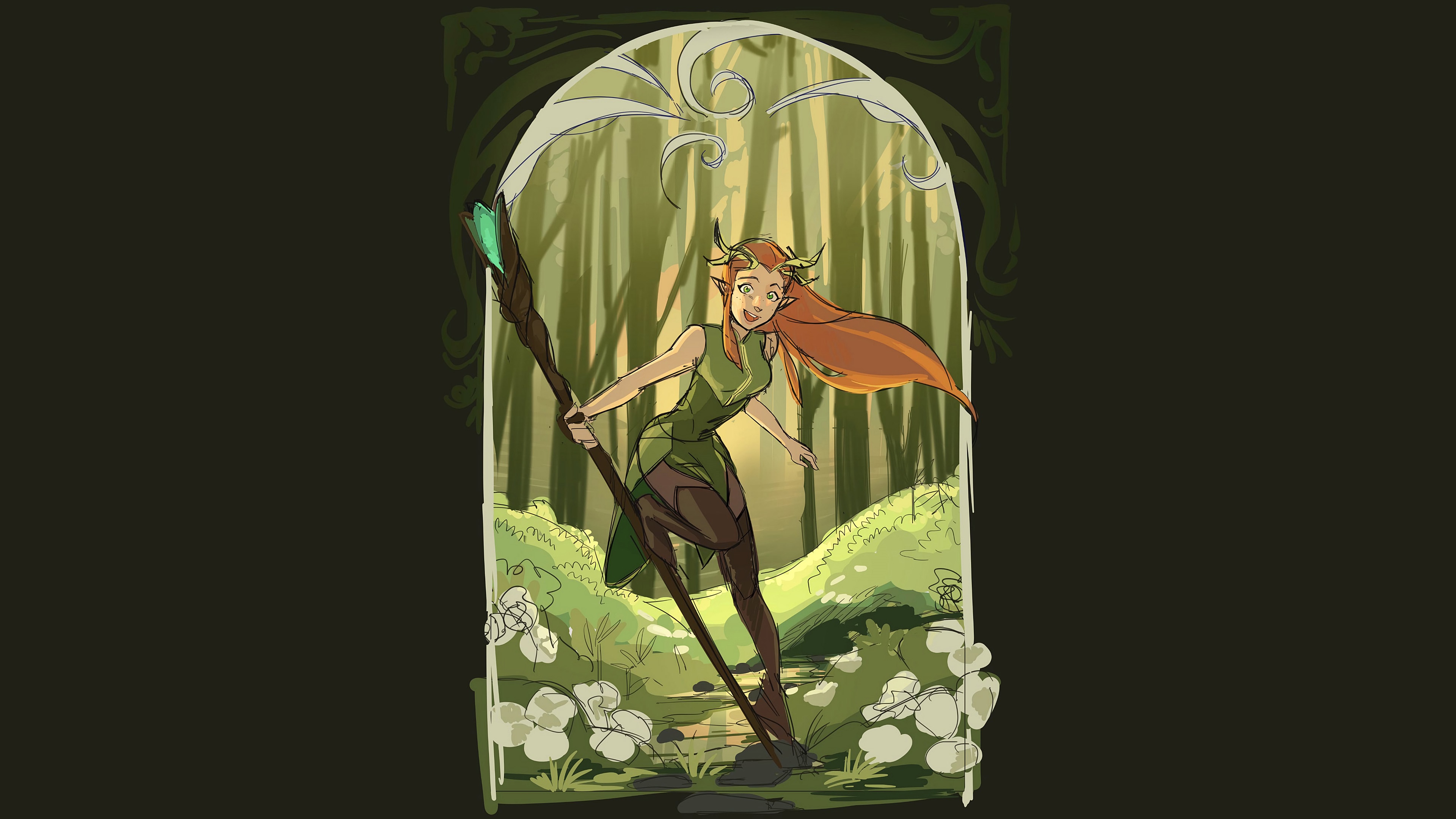 Keyleth from Critical Role holding a staff in a forest HD Wallpaper