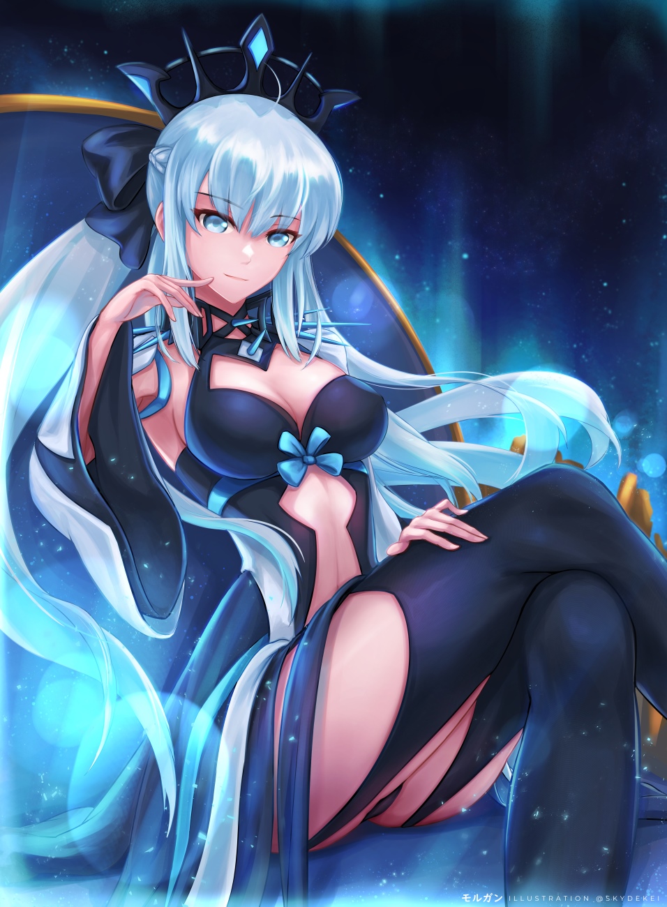Morgan le Fay from Fate/Grand Order sitting on a throne HD Phone Wallpaper