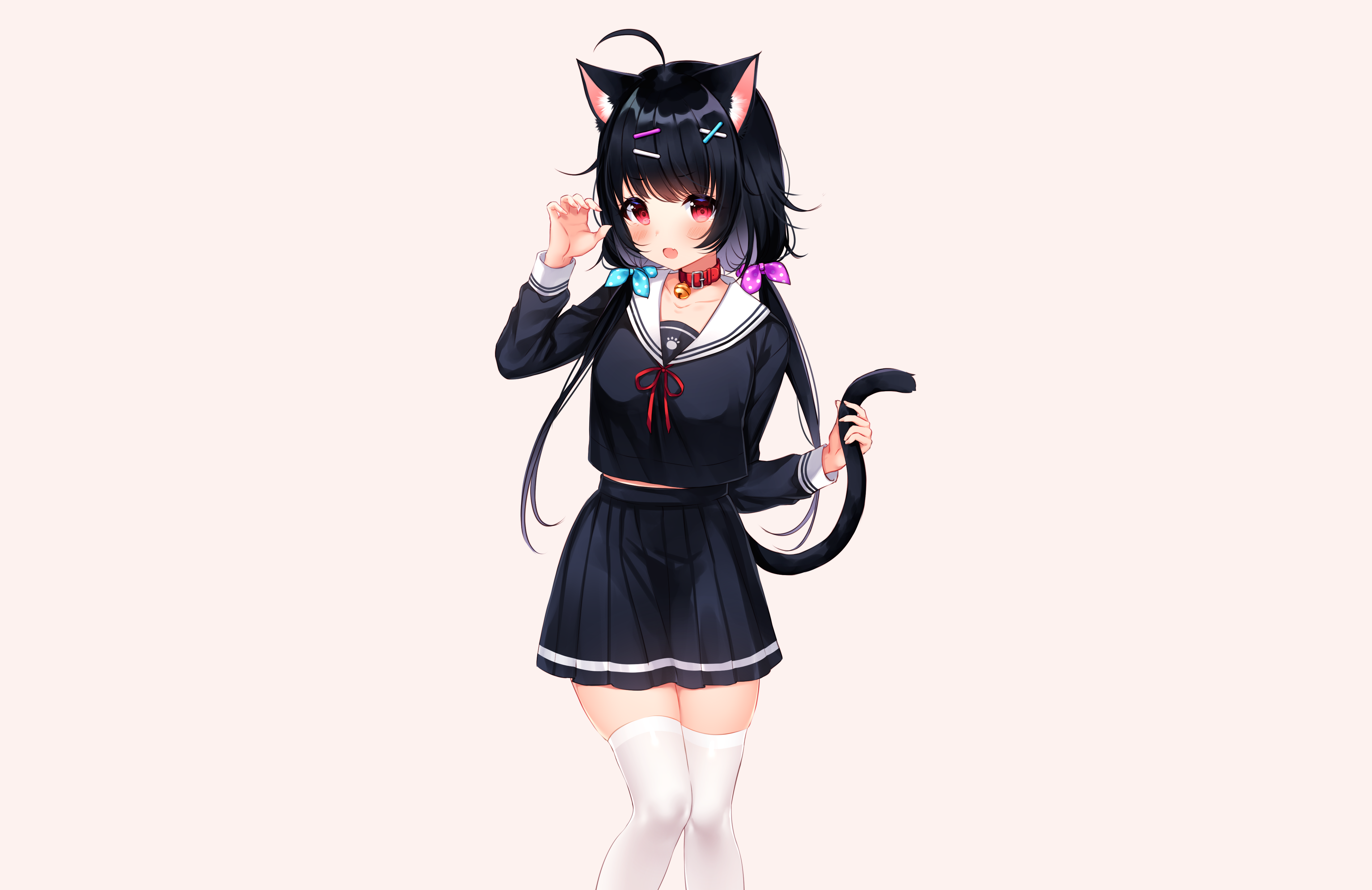 Anime cat girl in school uniform HD Wallpaper