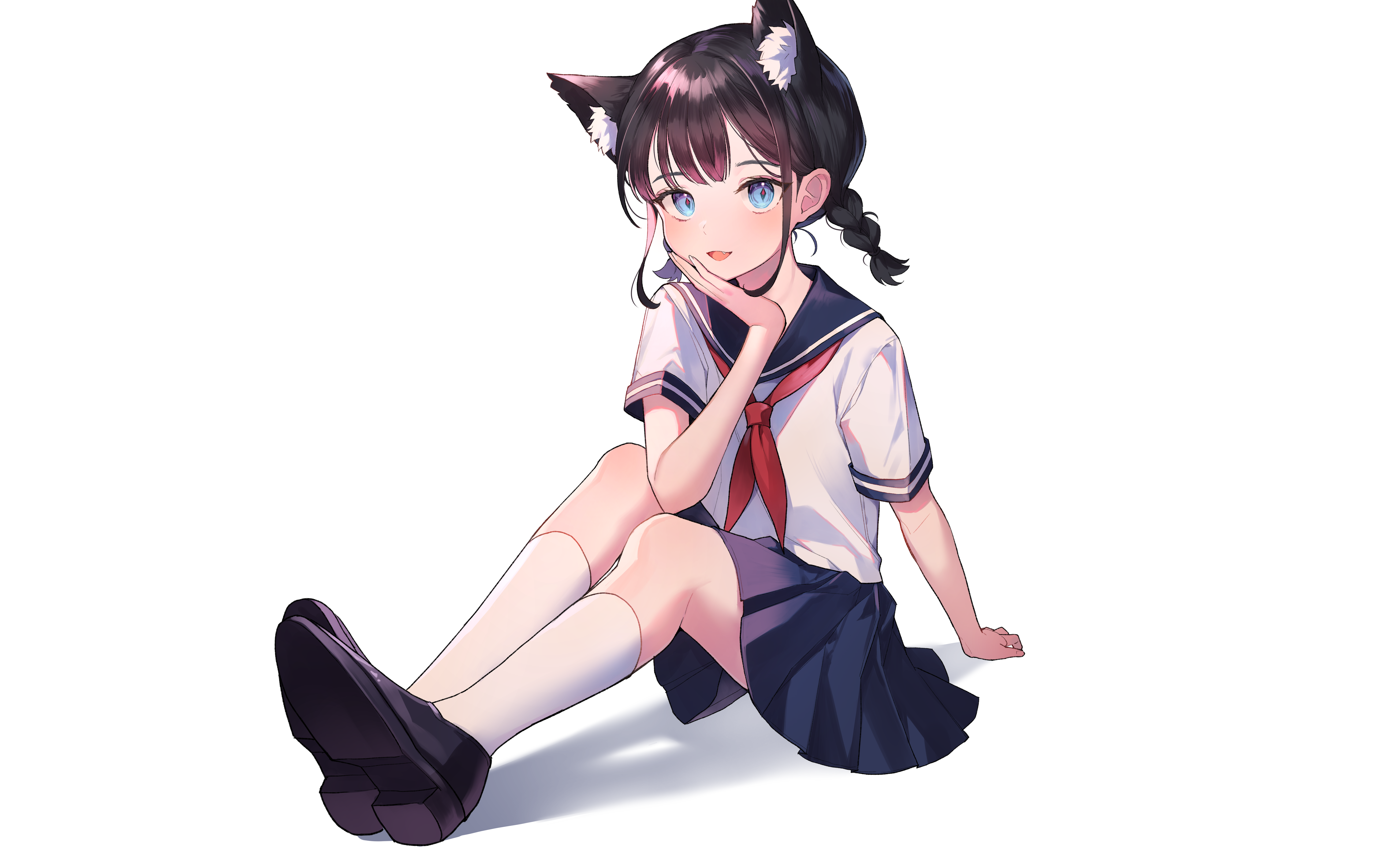 Anime girl with cat ears in sailor uniform HD Wallpaper