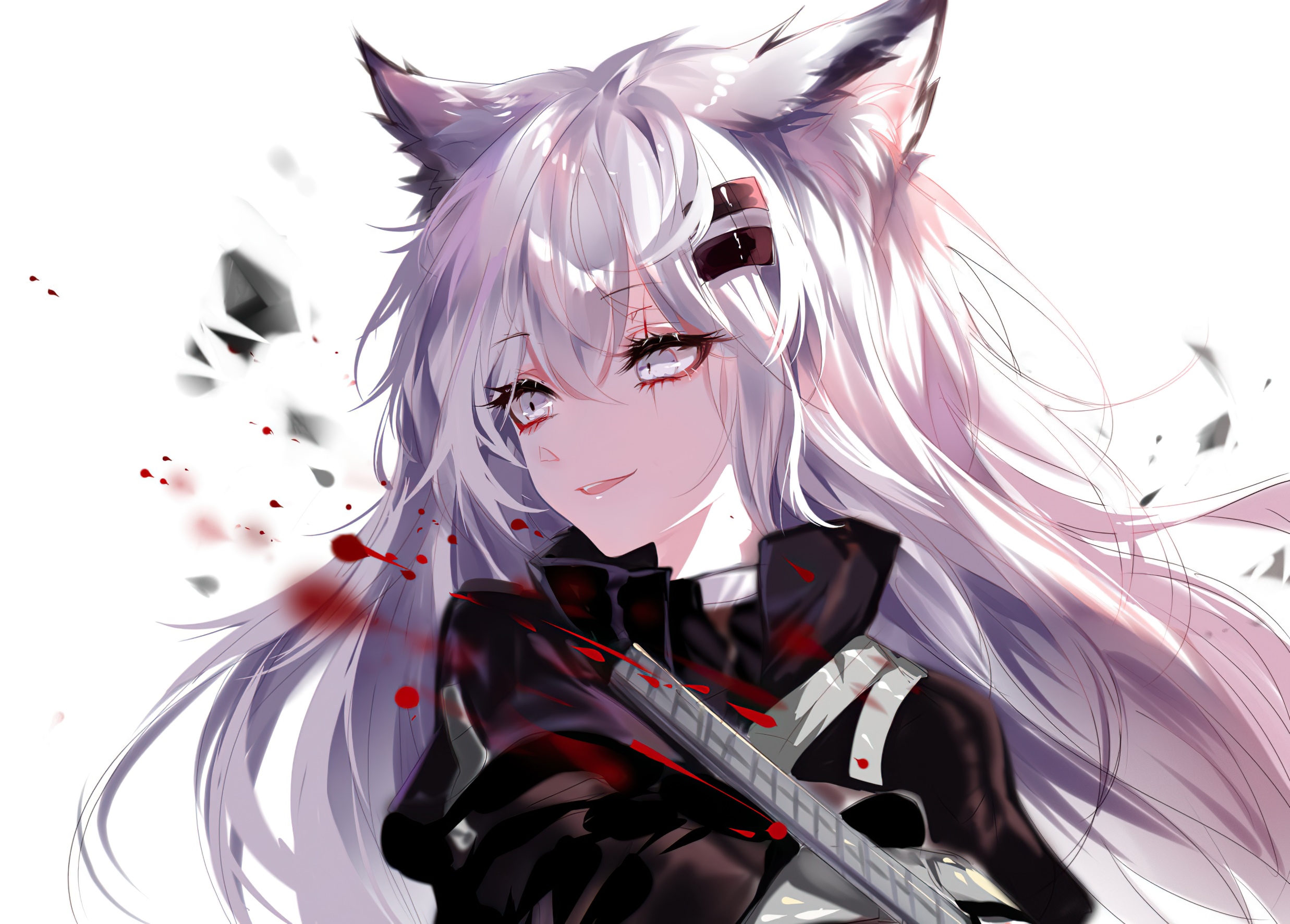 Lappland from Arknights with white hair and wolf ears HD Wallpaper