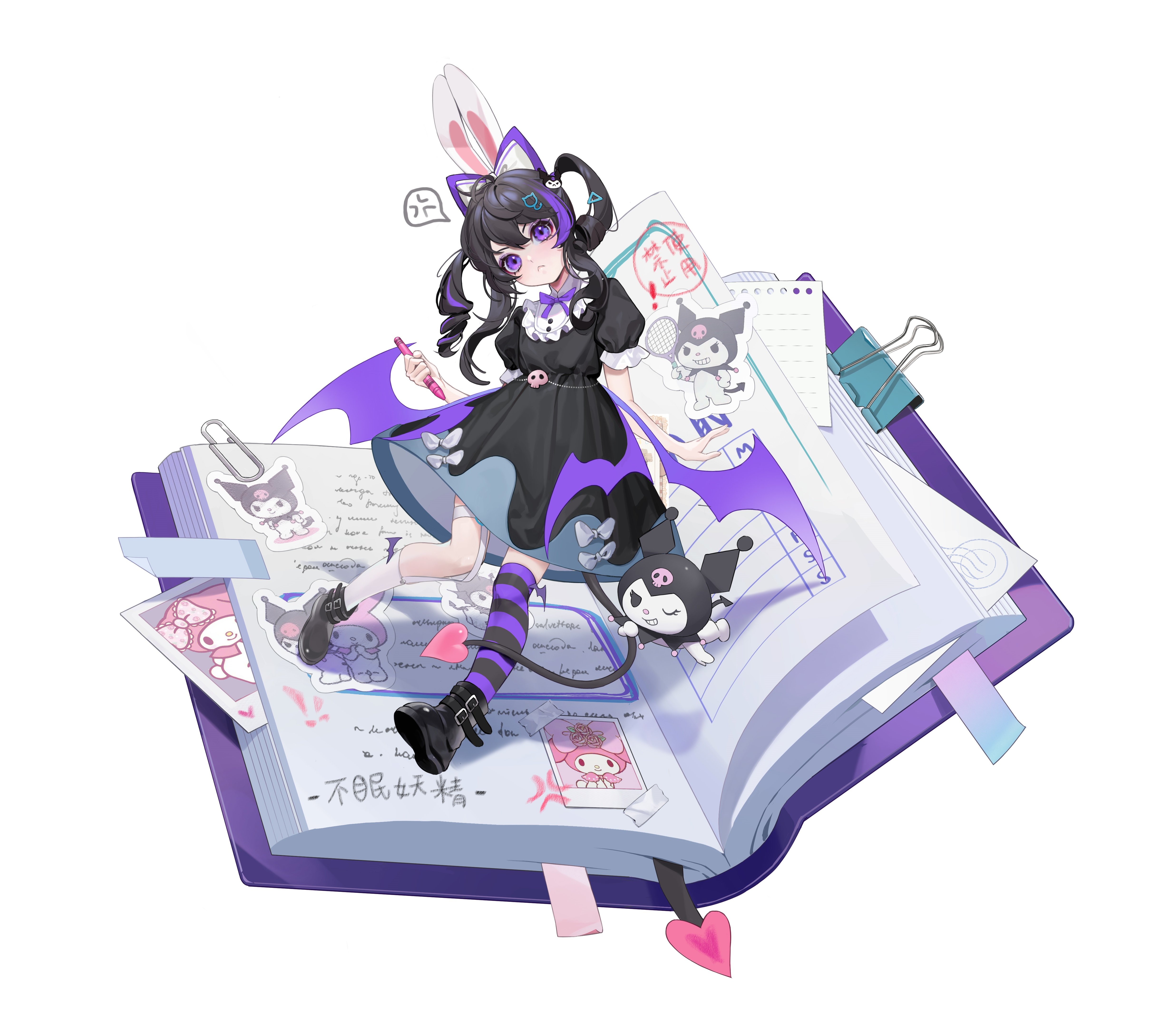 4K Sanrio Kuromi character on a notebook HD Wallpaper