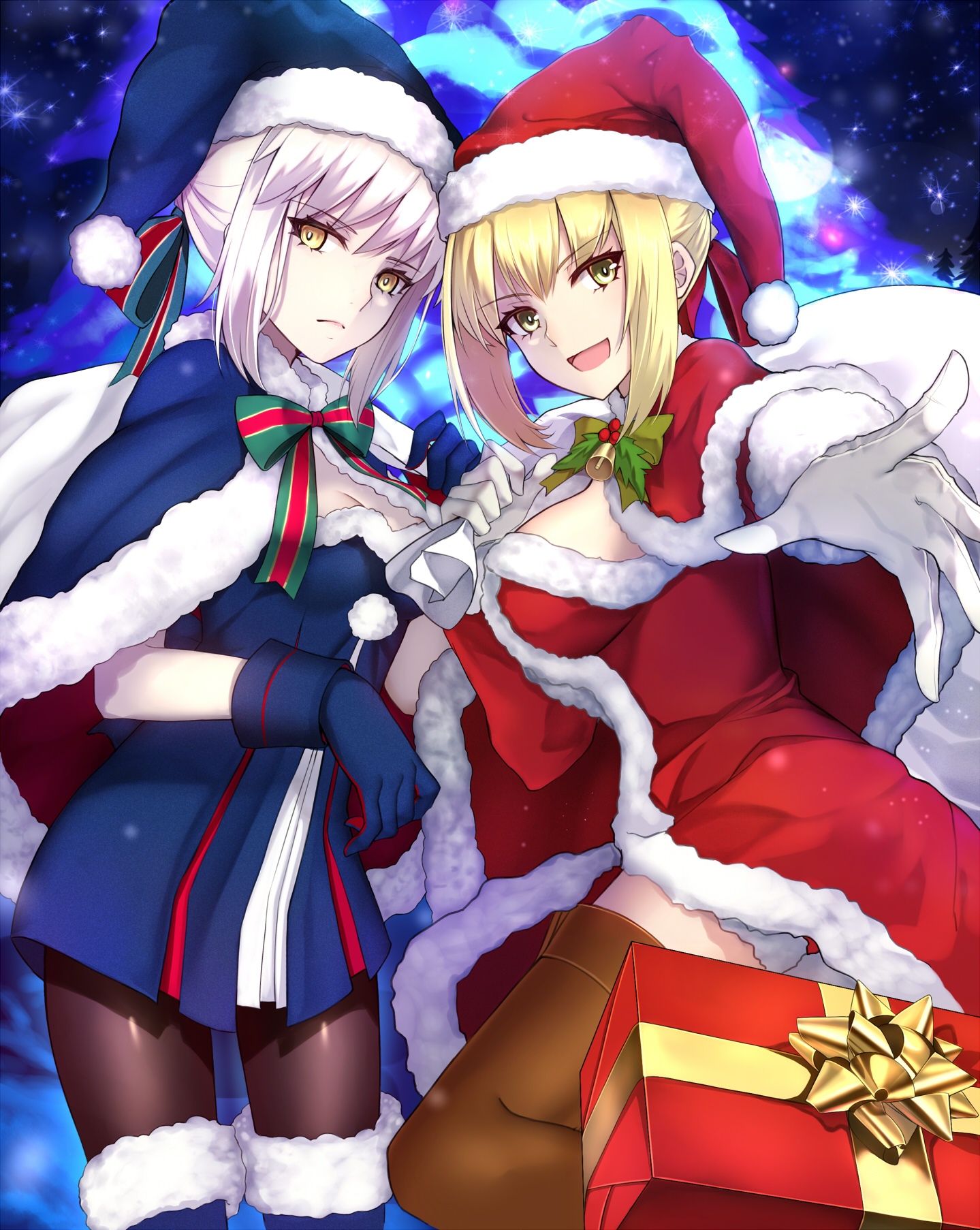 Saber Alter and Nero Claudius in Christmas Outfits HD Phone Wallpaper
