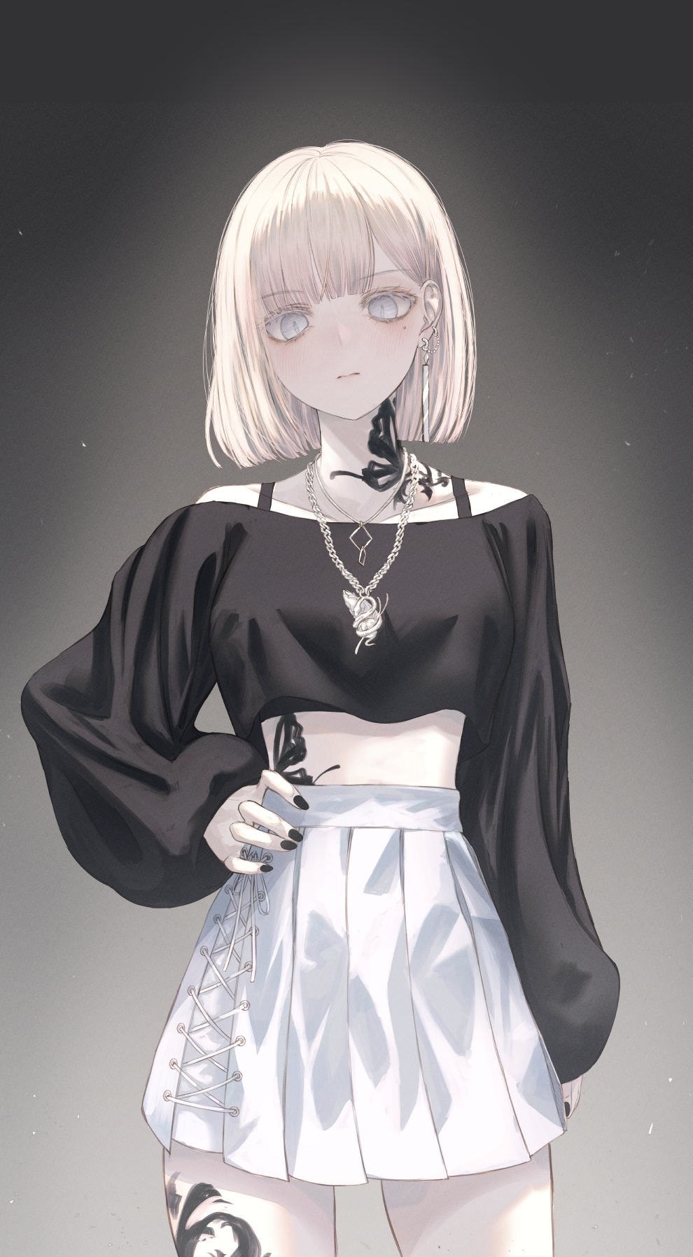 Anime girl with silver hair and tattoos HD Phone Wallpaper