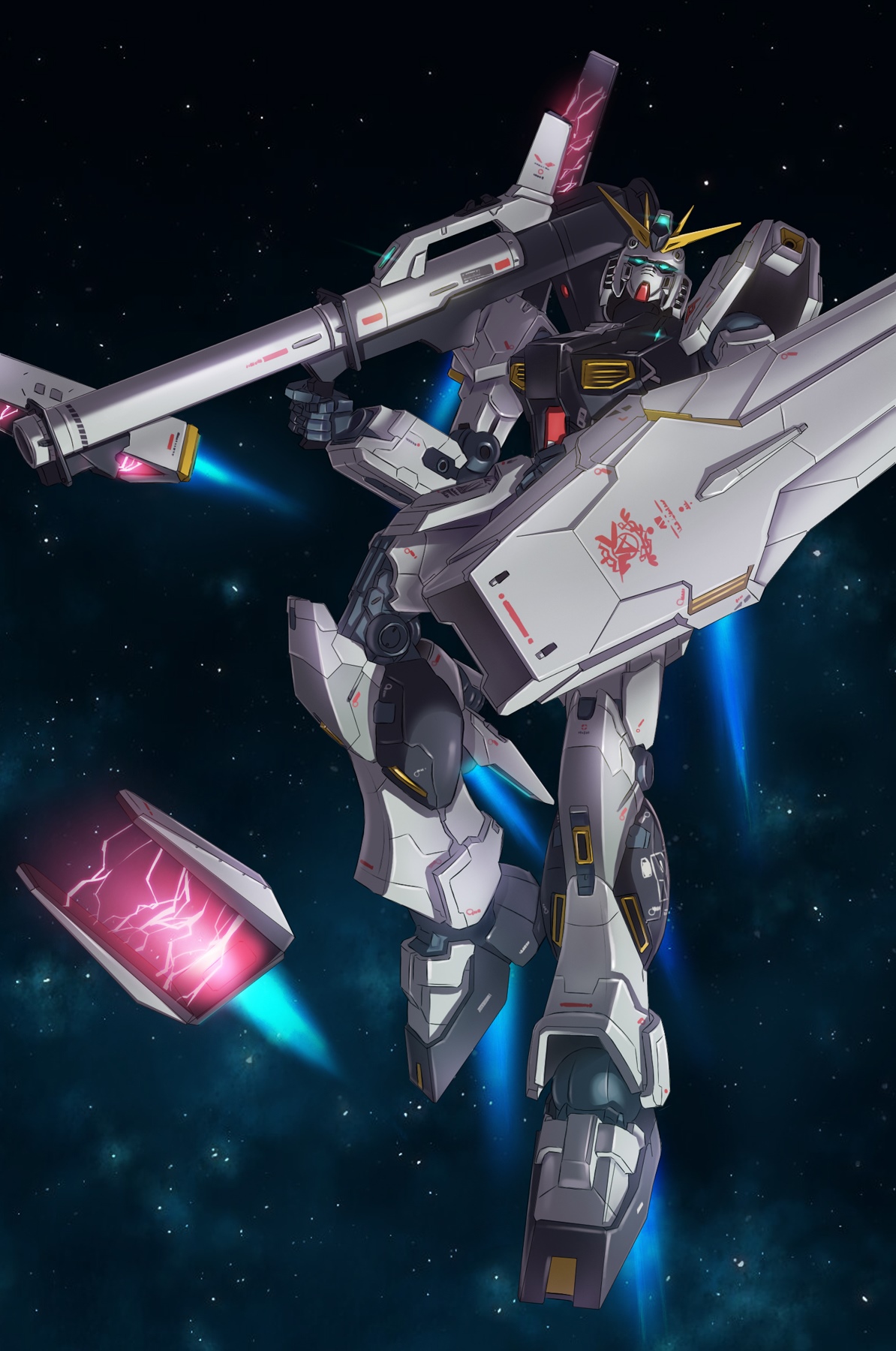 RX-93 v Gundam in Space with Weapon HD Phone Wallpaper