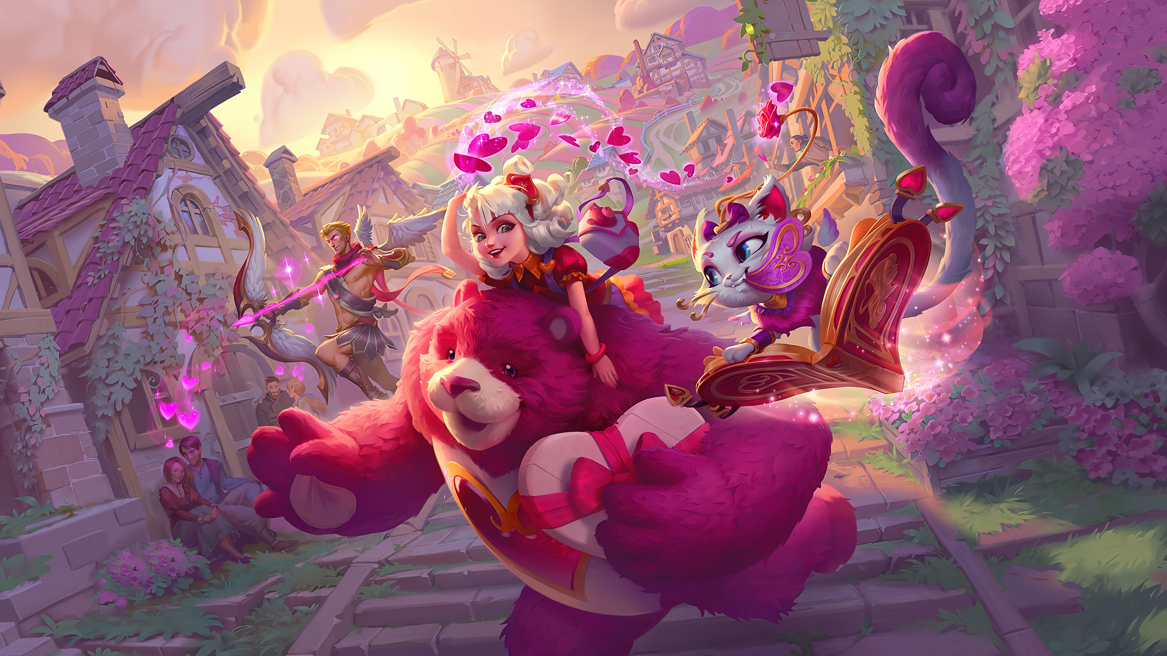 4K League of Legends: Valentine's Day with Annie and Varus HD Wallpaper