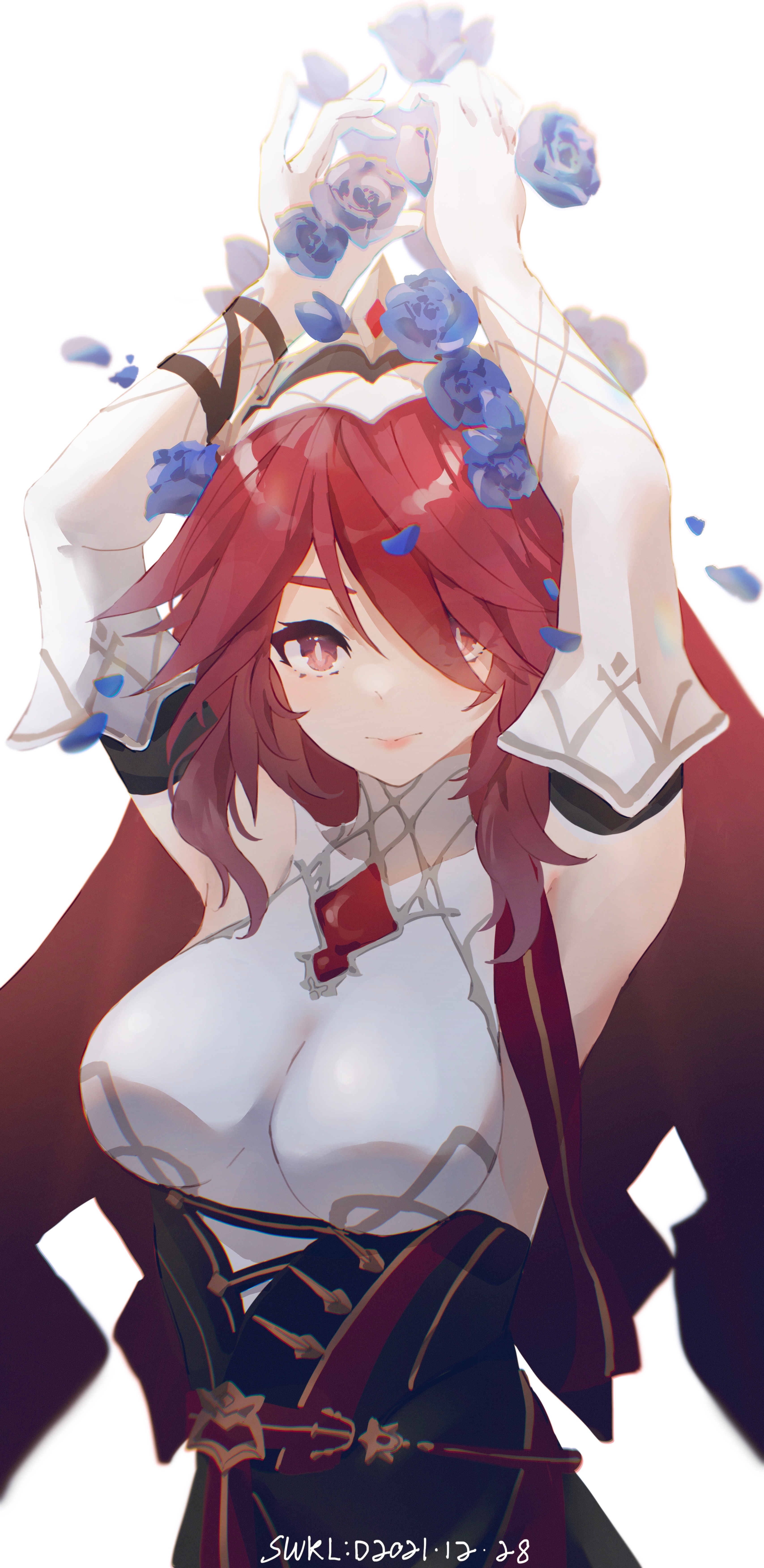 Rosaria from Genshin Impact with blue roses HD Phone Wallpaper