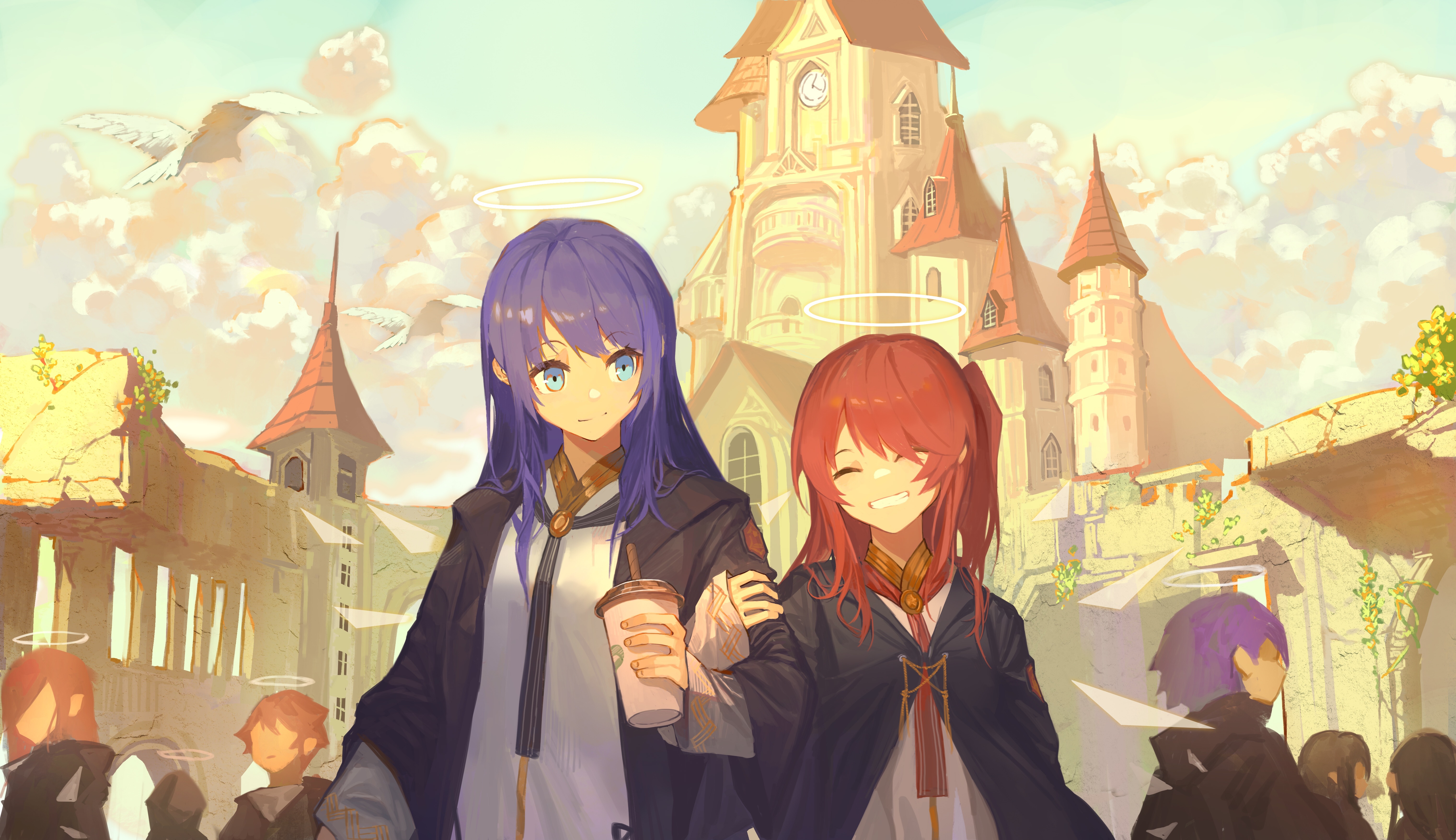 4K Arknights anime game characters with halos HD Wallpaper