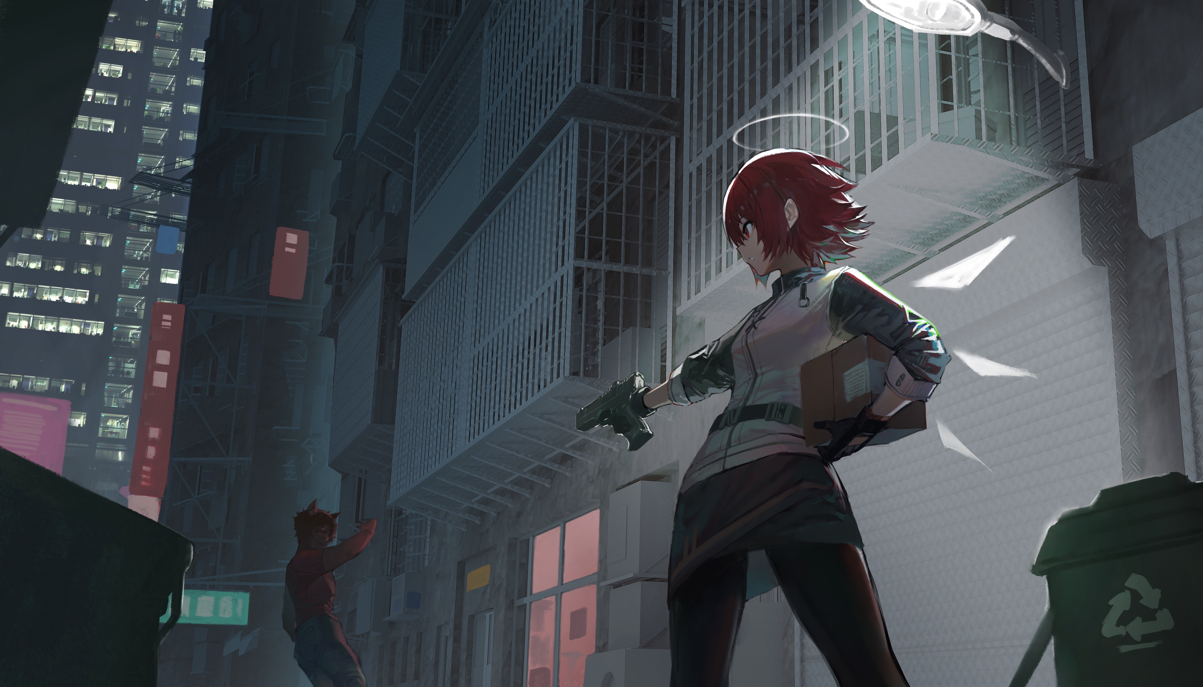 4K Arknights Exusiai in a dark alley HD Wallpaper