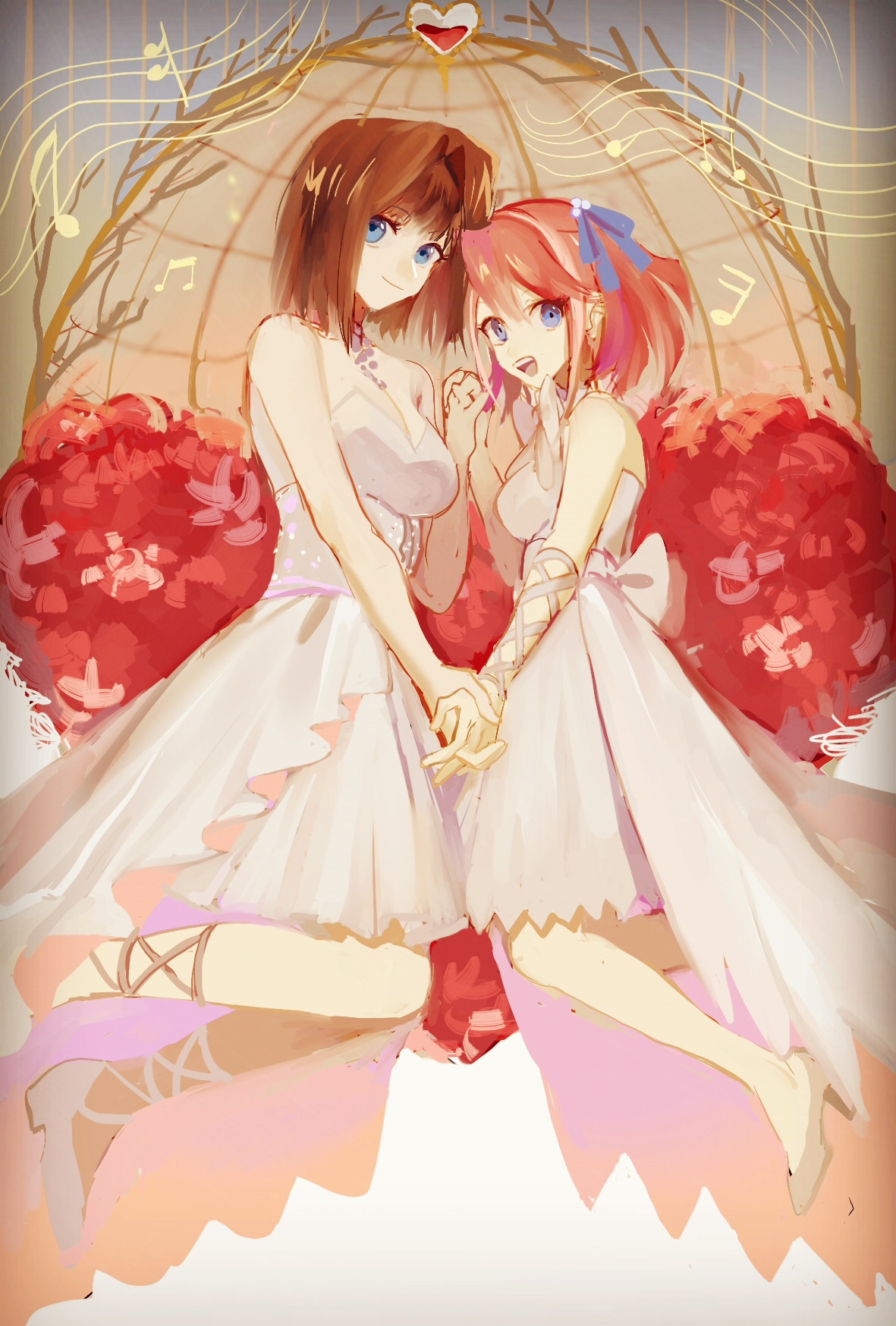 Yuzu Hiiragi and Anzu Mazaki in Wedding Dresses HD Phone Wallpaper
