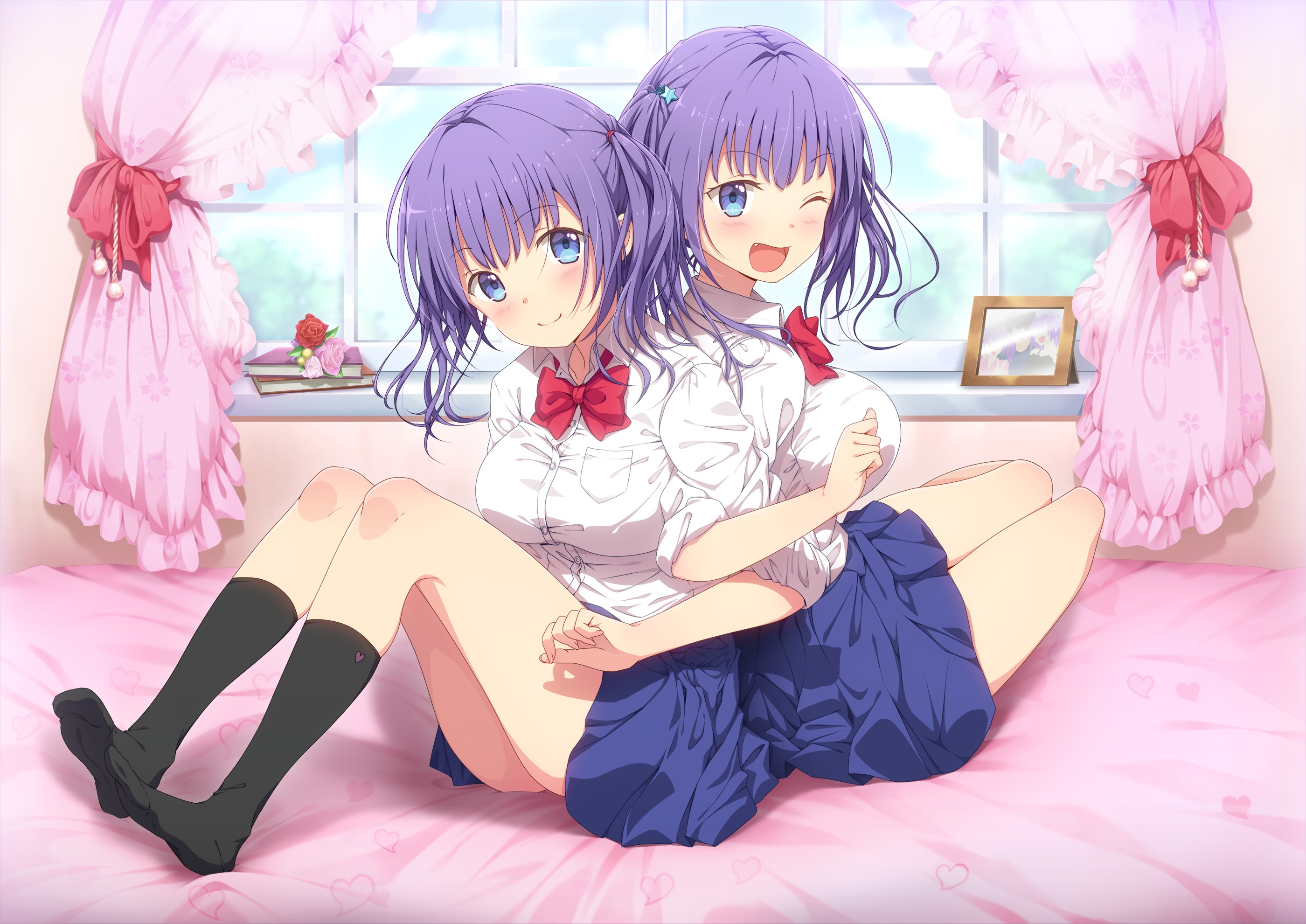 Emoi Do twins with purple hair and blue eyes HD Wallpaper