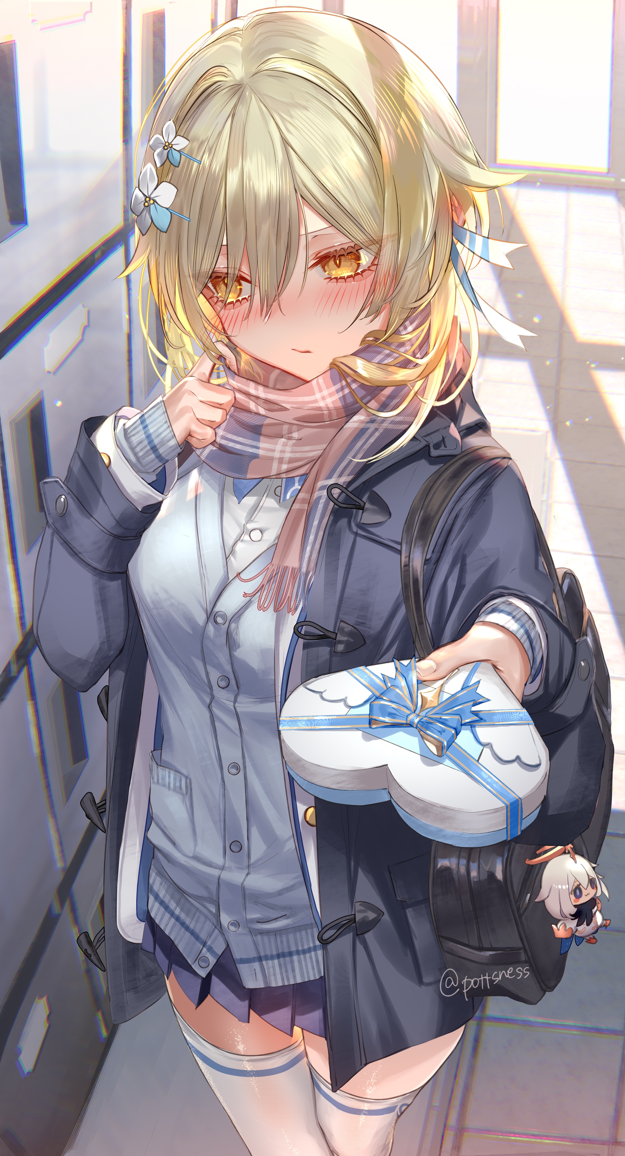 Lumine holding a heart-shaped present, Genshin Impact HD Phone Wallpaper