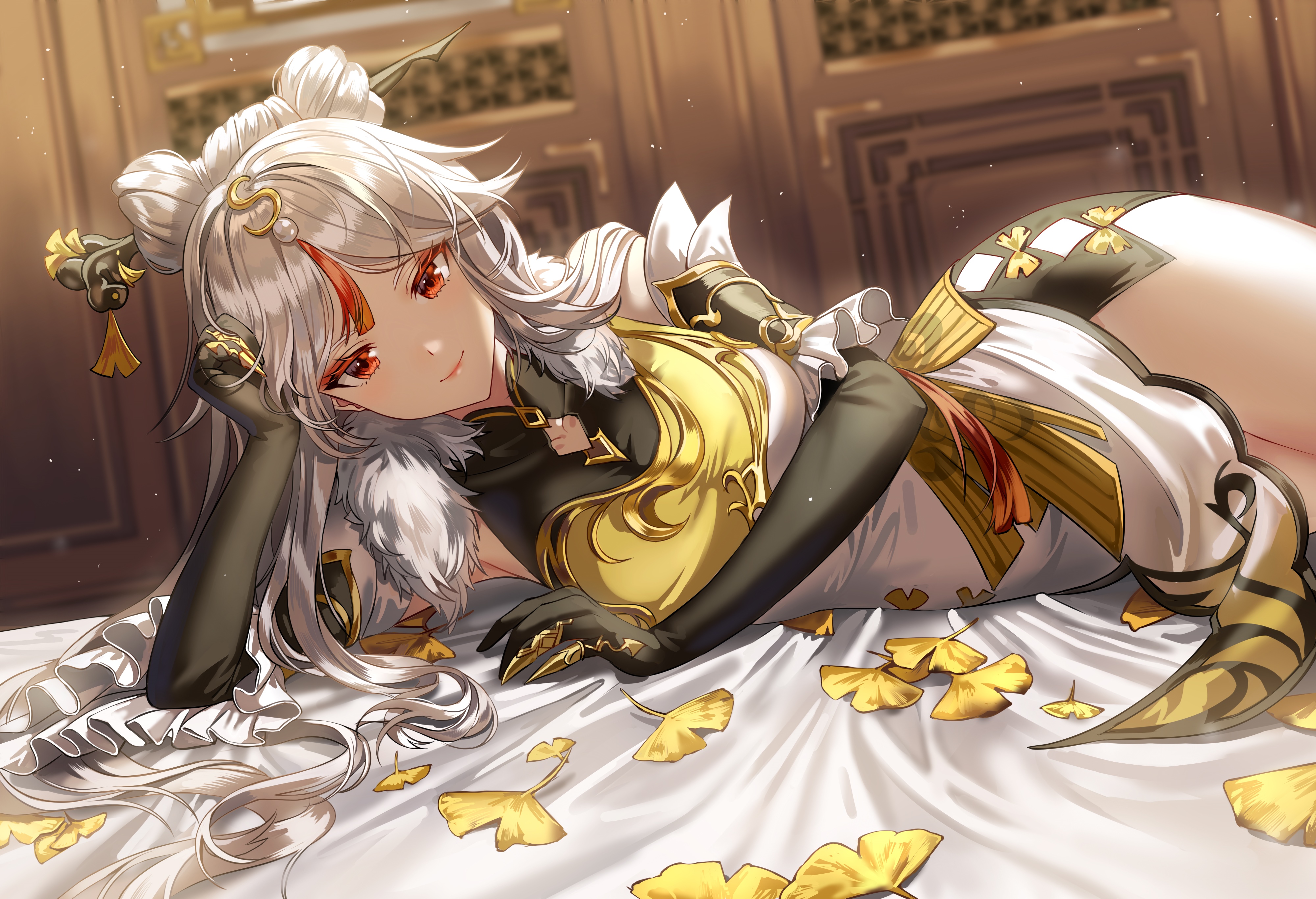 4K artwork of Ningguang lying down HD Wallpaper