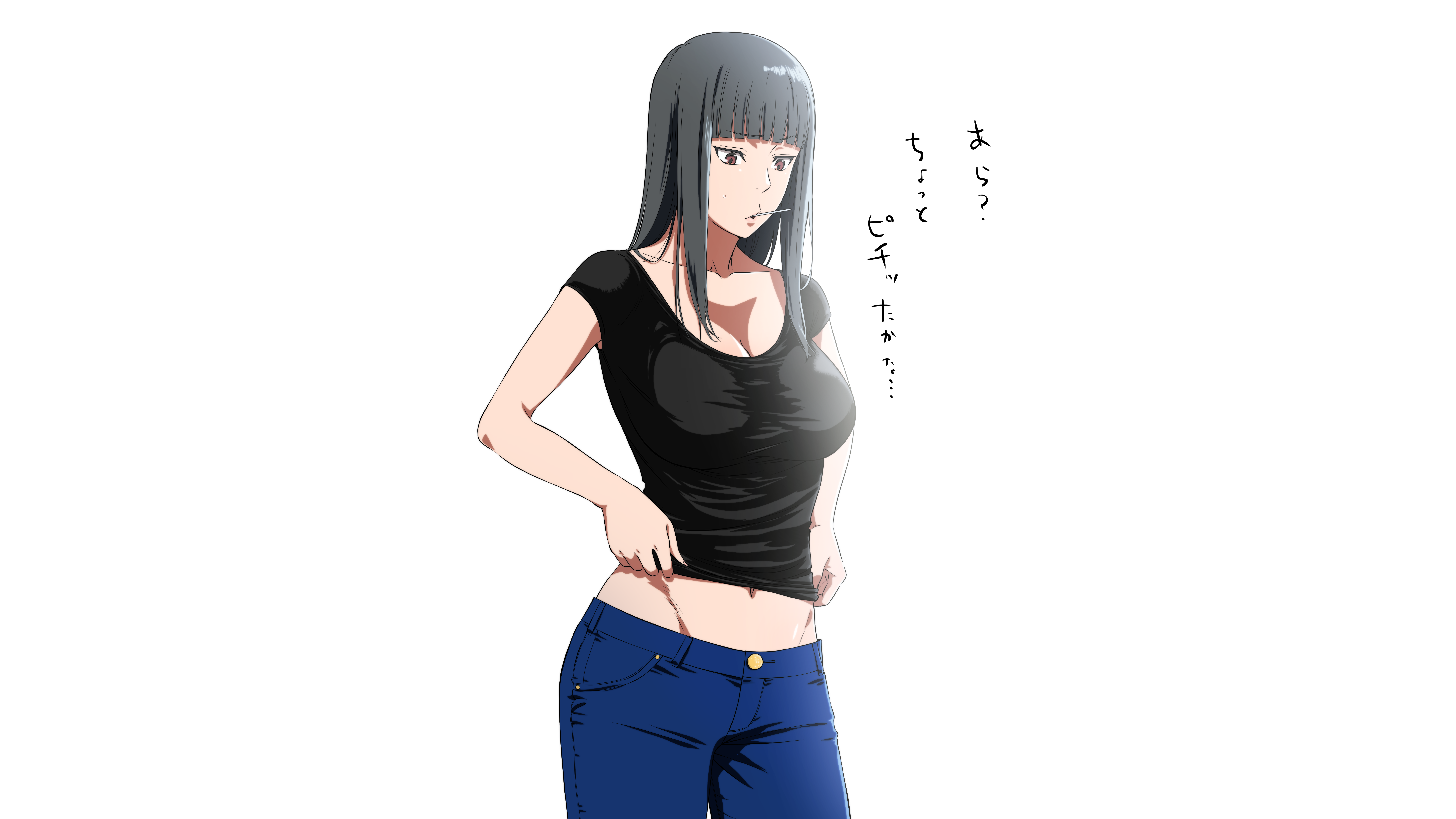 4K drawing of a woman in a black t-shirt and jeans HD Wallpaper