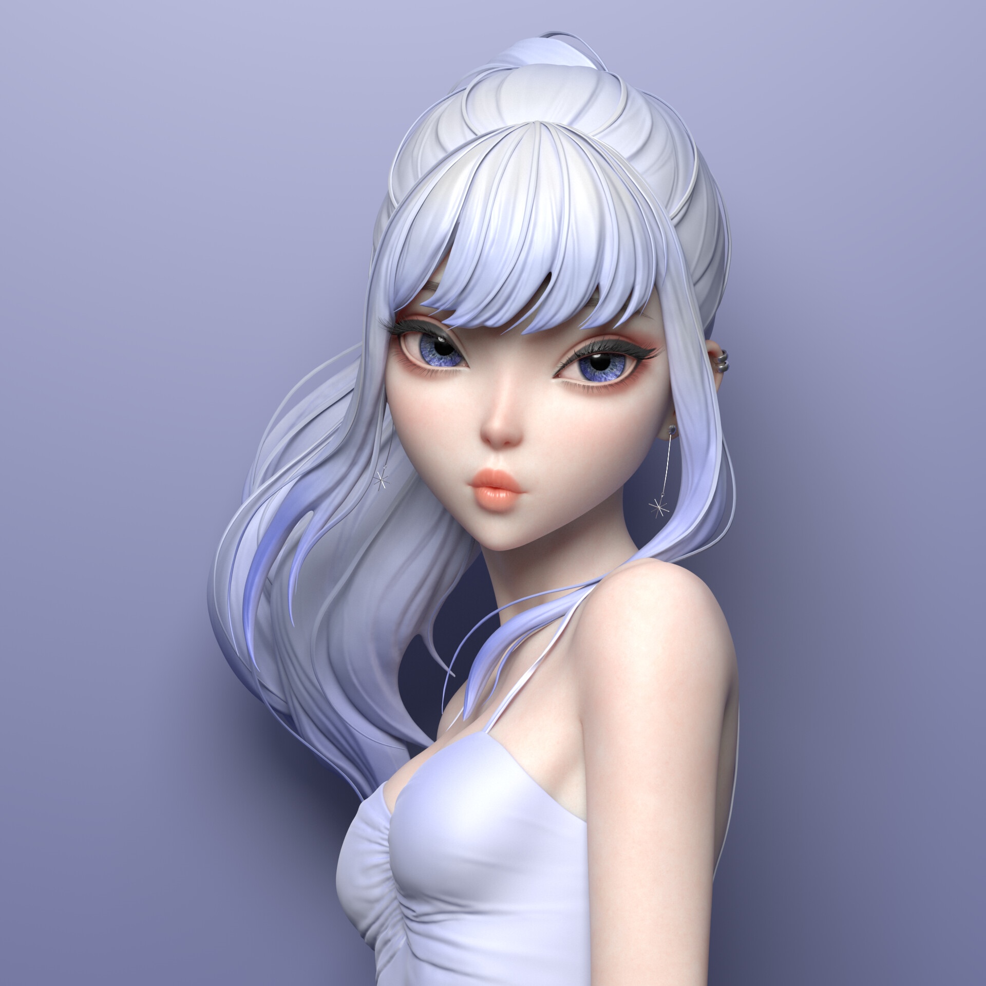 Portrait of a woman with blue eyes and white hair HD Wallpaper