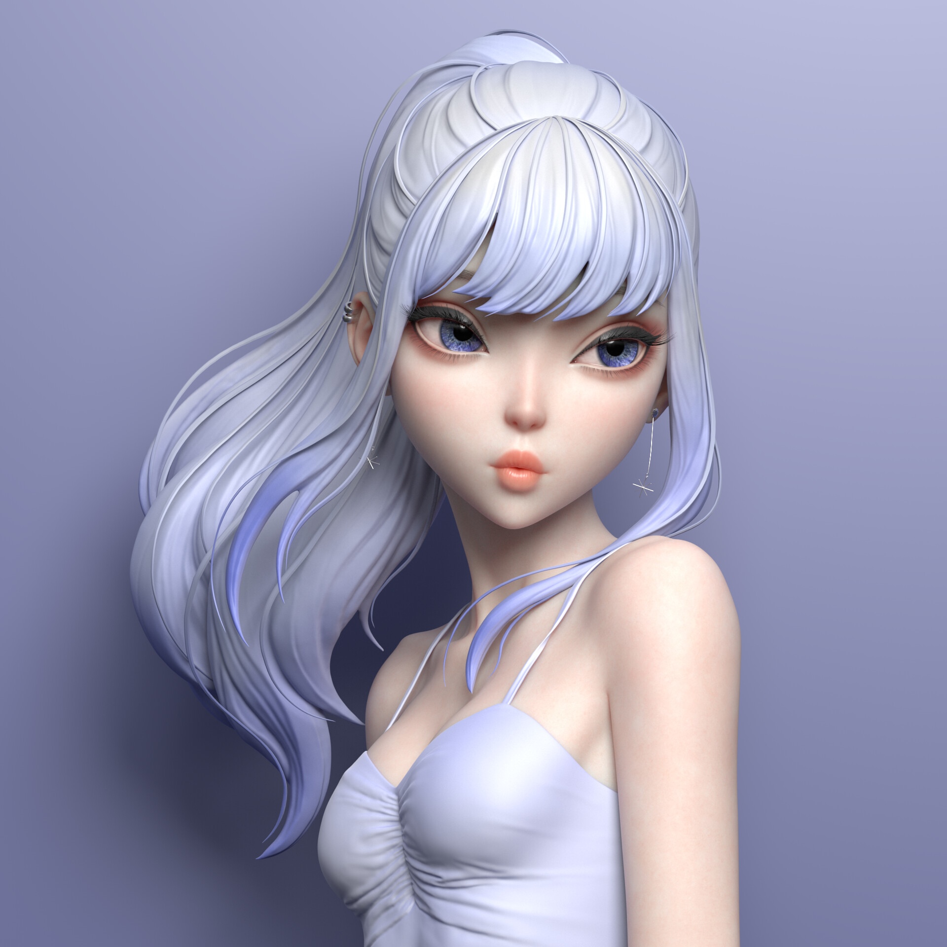 Anime girl with white hair and blue eyes HD Wallpaper