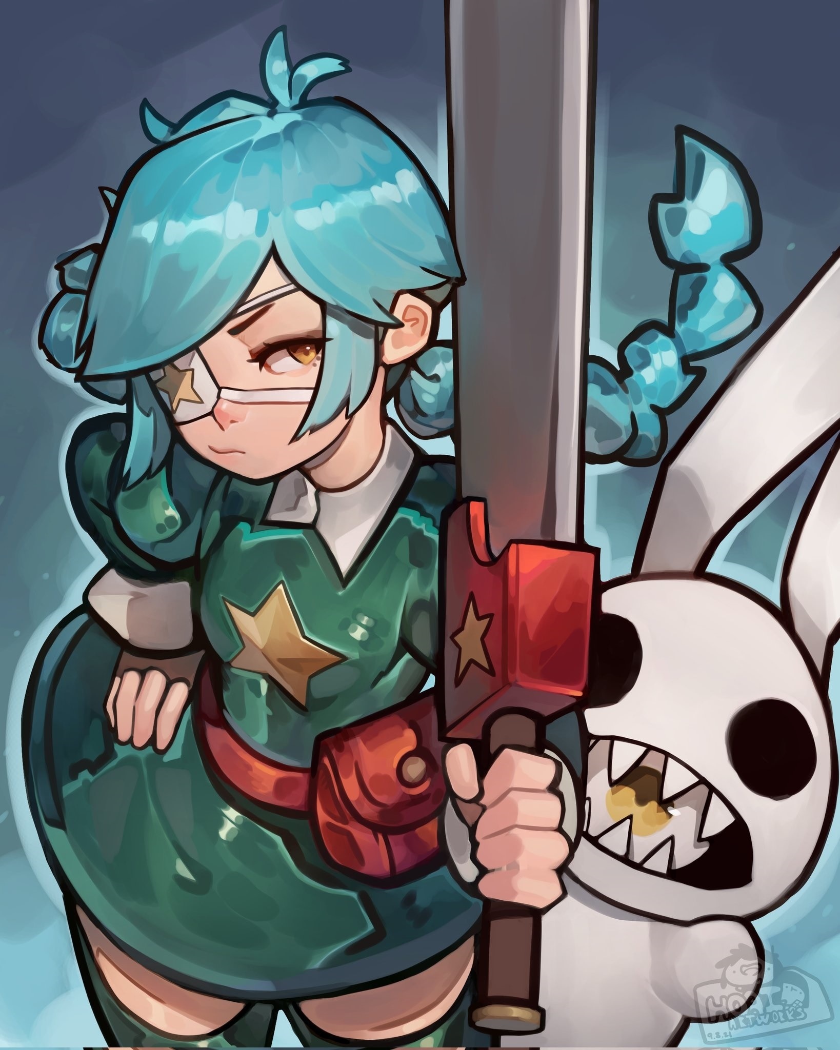 Annie from Skullgirls with a sword and companion HD Phone Wallpaper