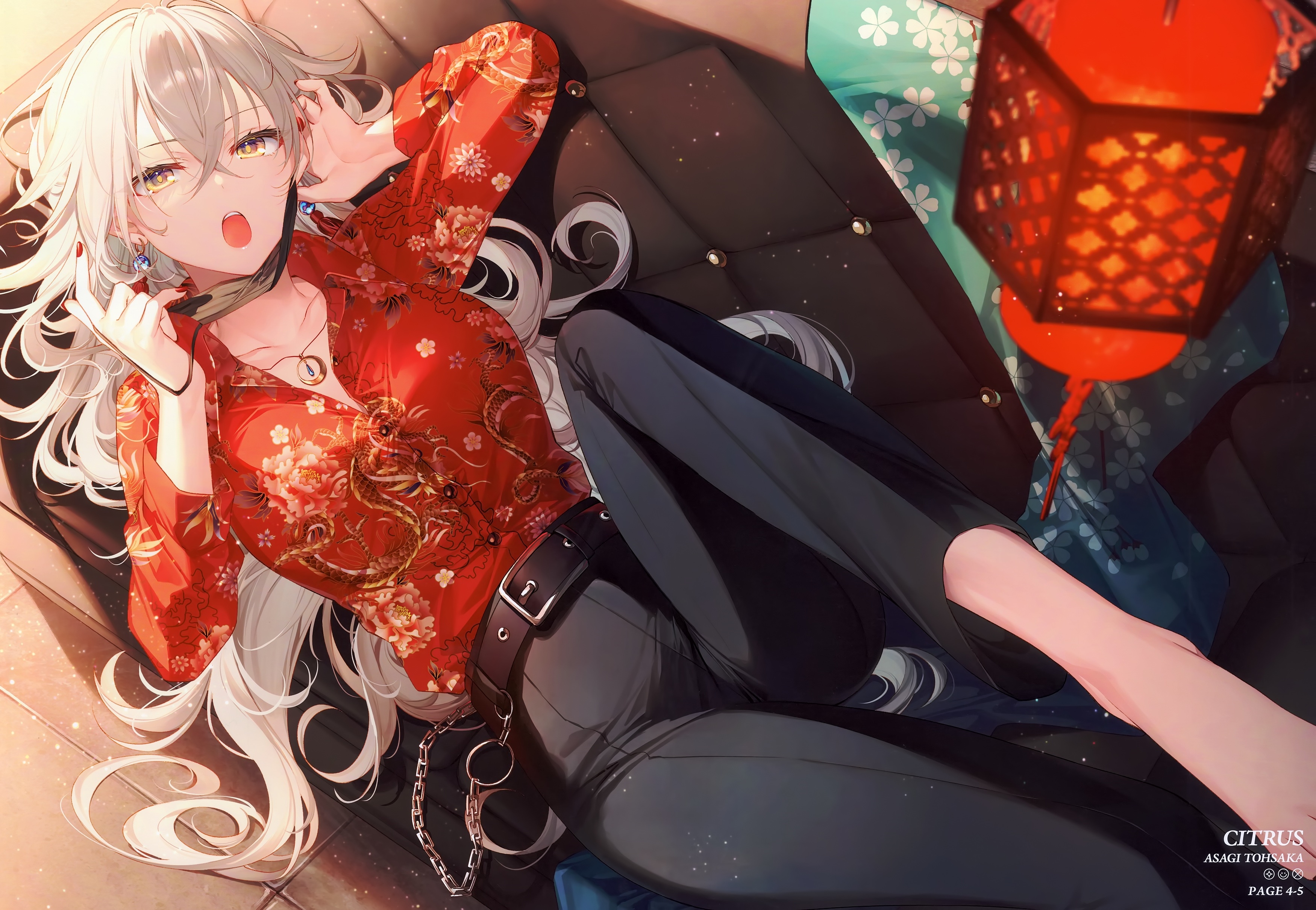 Toosaka Asagi with silver hair and yellow eyes HD Wallpaper